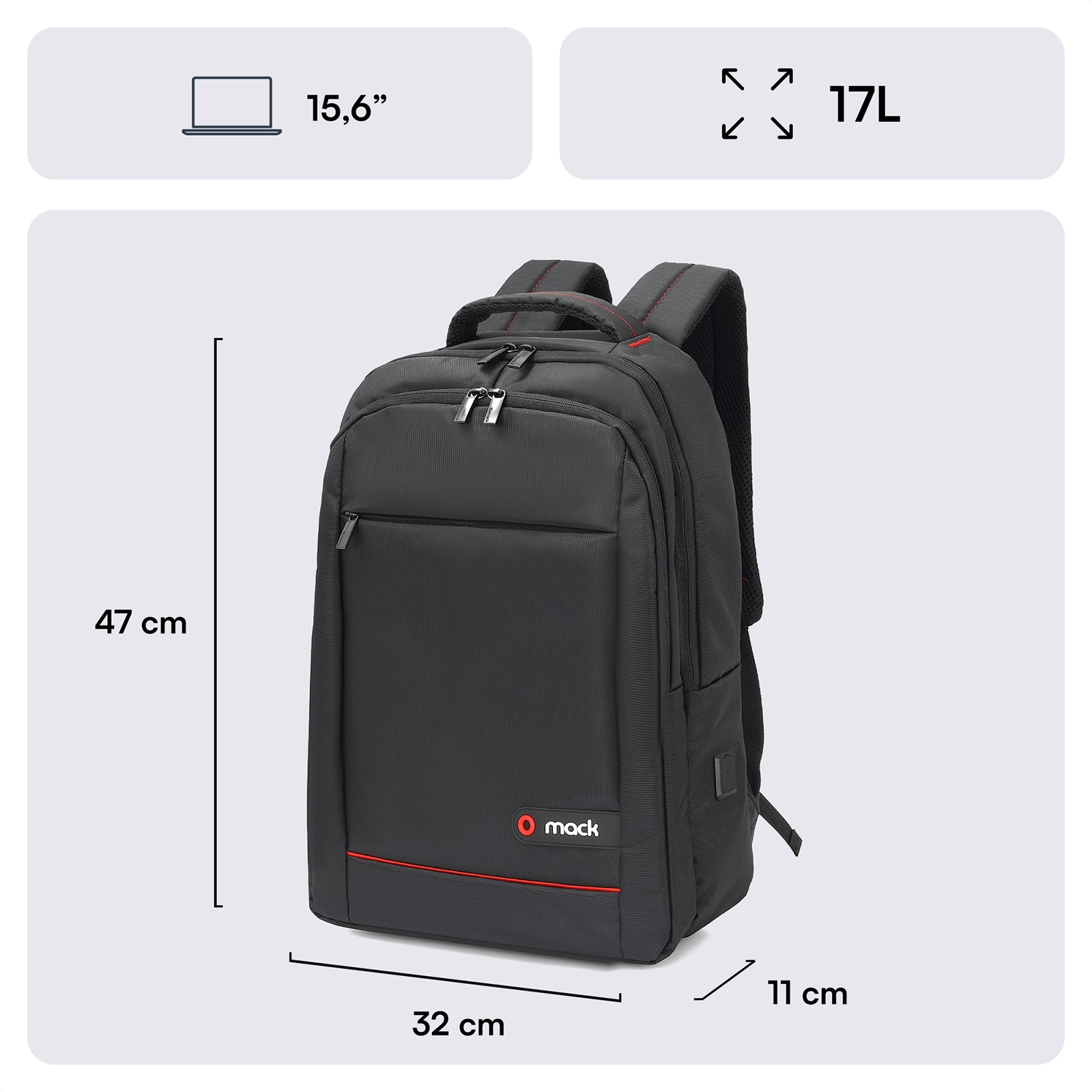 MACK MCC-006 15.6" OFFICE Notebook Sırt Çantası Siyah görseli 2