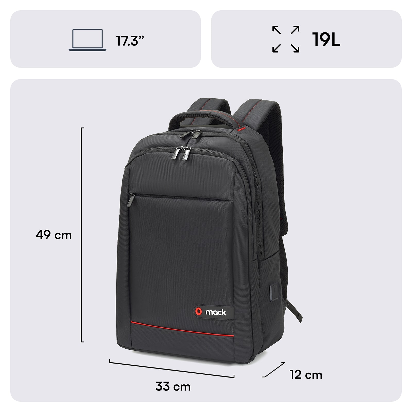 MACK MCC-007 17.3" OFFICE Notebook Sırt Çantası Siyah görseli 2