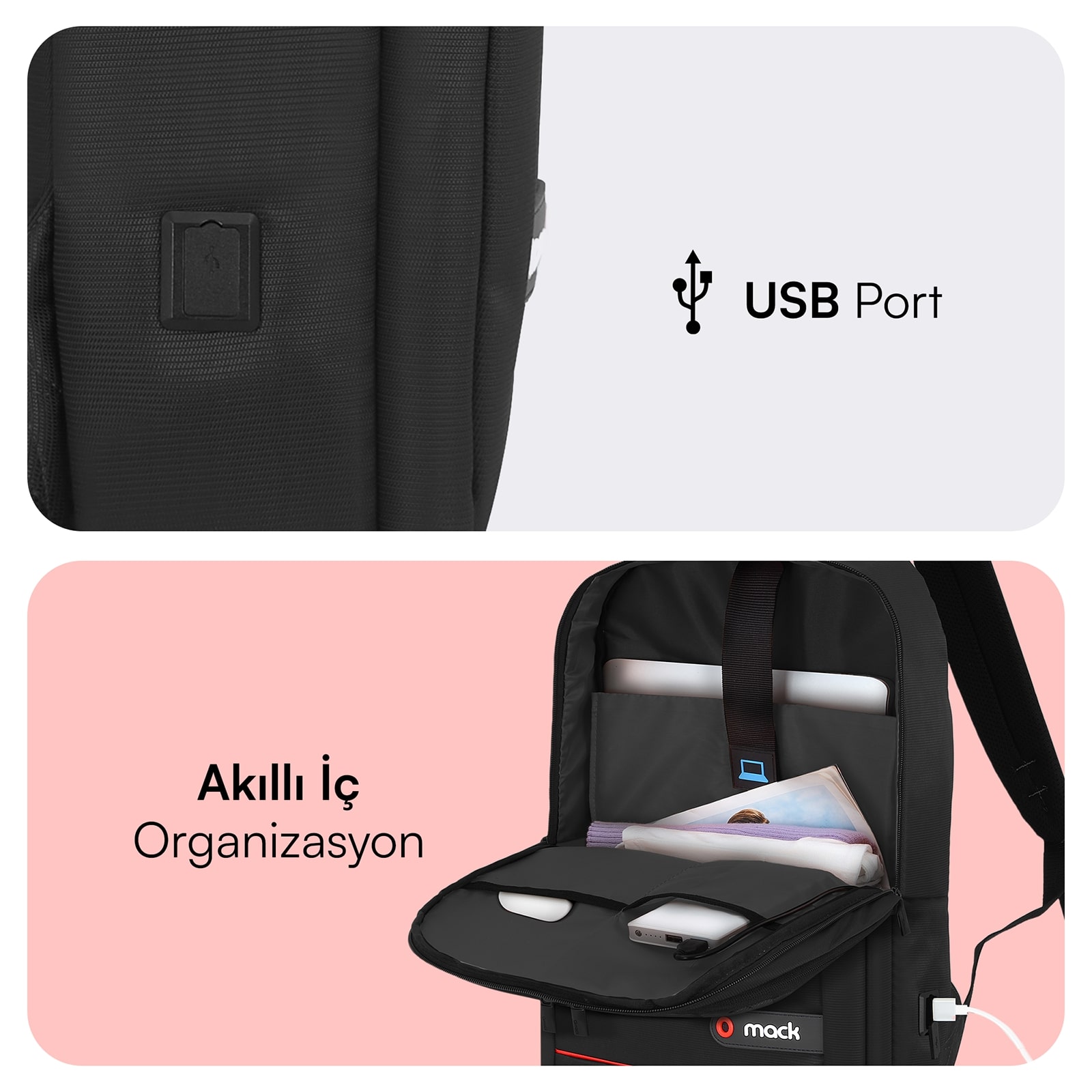MACK MCC-007 17.3" OFFICE Notebook Sırt Çantası Siyah görseli 5