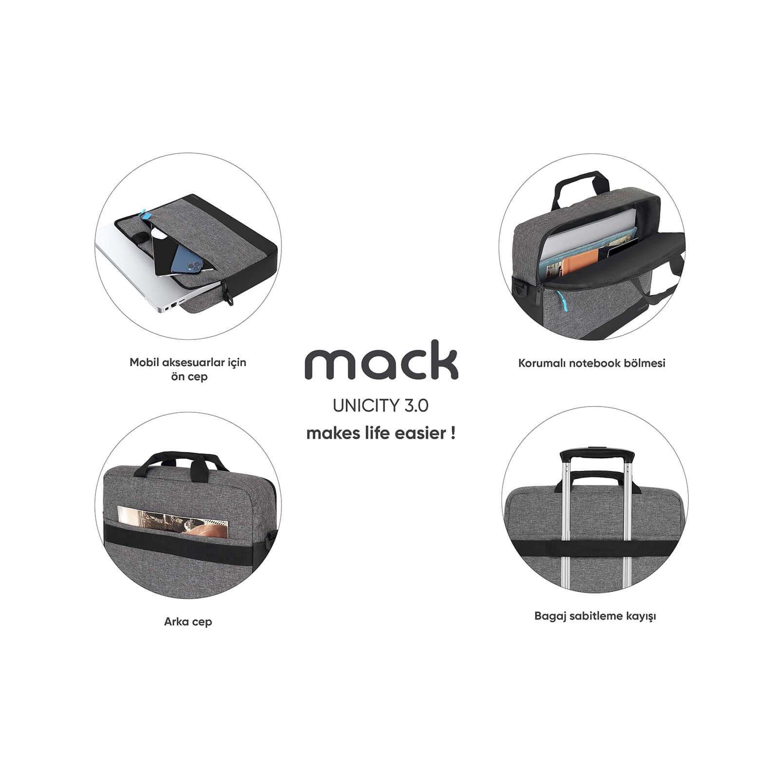 MACK MCC-604 15.6" UNICITY 3.0 Notebook Çantası Gri görseli 9