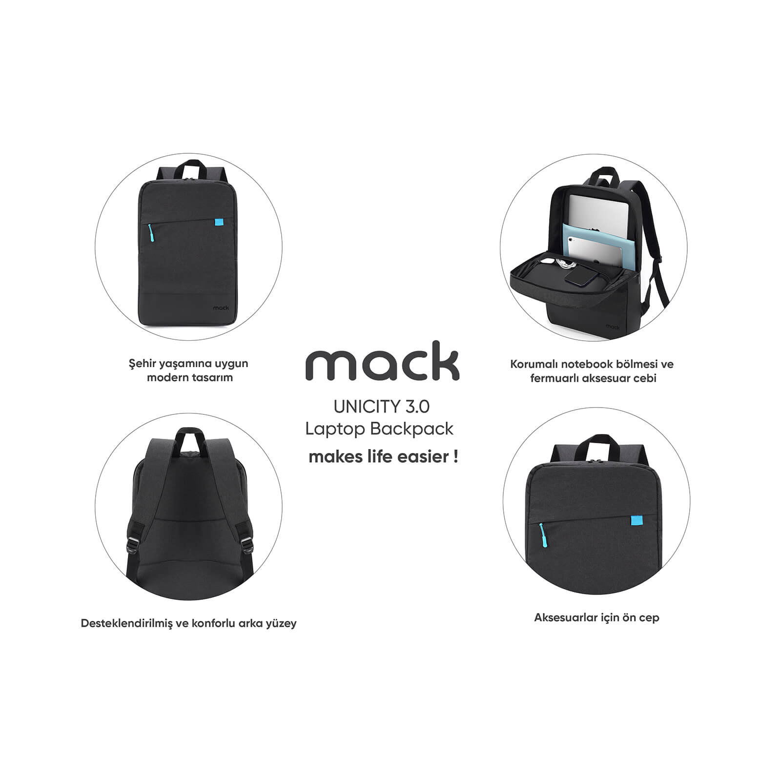 MACK MCC-605 15.6" UNICITY 3.0 Notebook Sırt Çantası Siyah görseli 7
