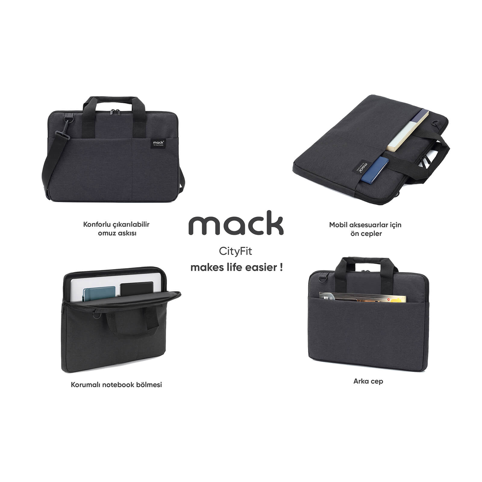MACK MCC-703 15.6" City Fit Eco Notebook Çantası Siyah görseli 8