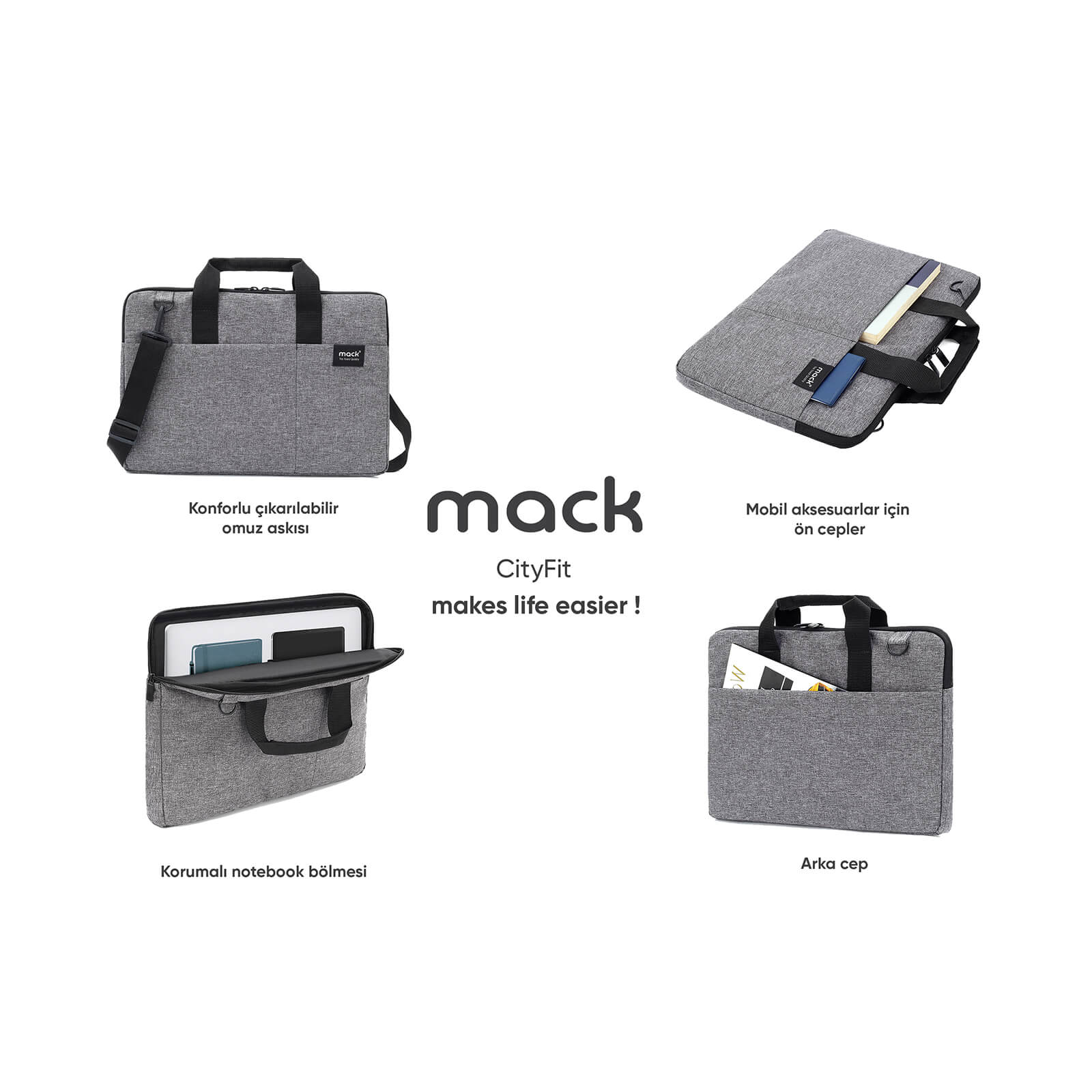 MACK MCC-704 15.6" City Fit Eco Notebook Çantası Gri görseli 8