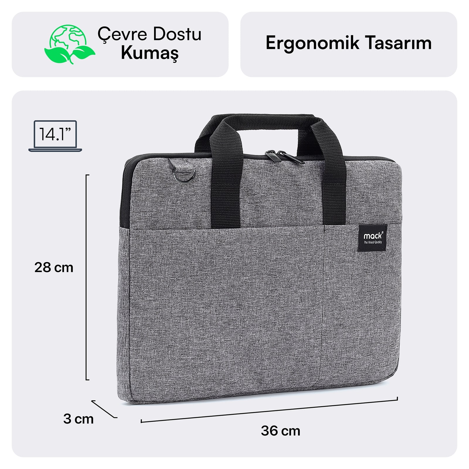 MACK MCC-702 14.1" City Fit Eco Notebook Çantası Gri görseli 2