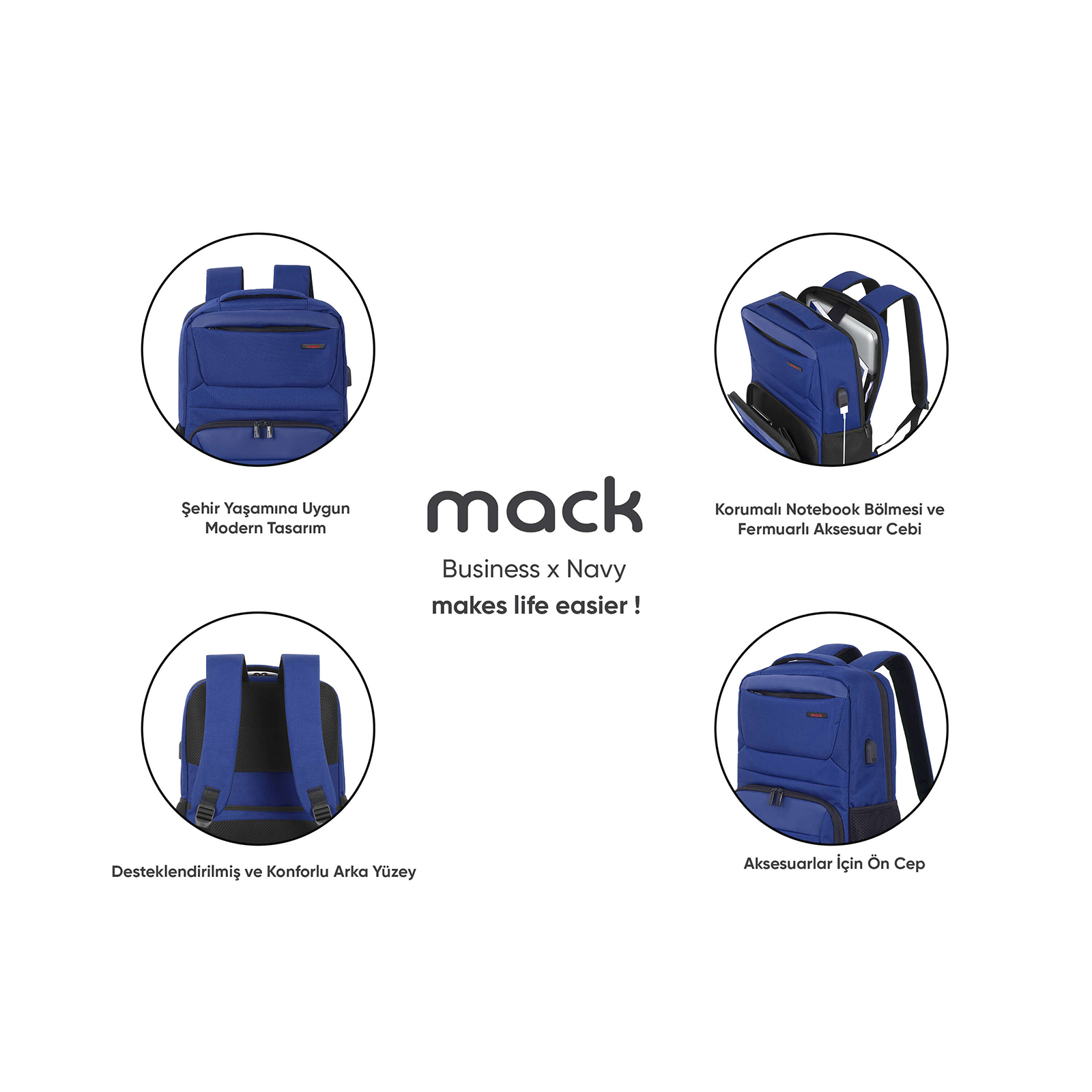 MACK MCC-806 15.6" Business X Notebook Sırt Çantası Lacivert görseli 8