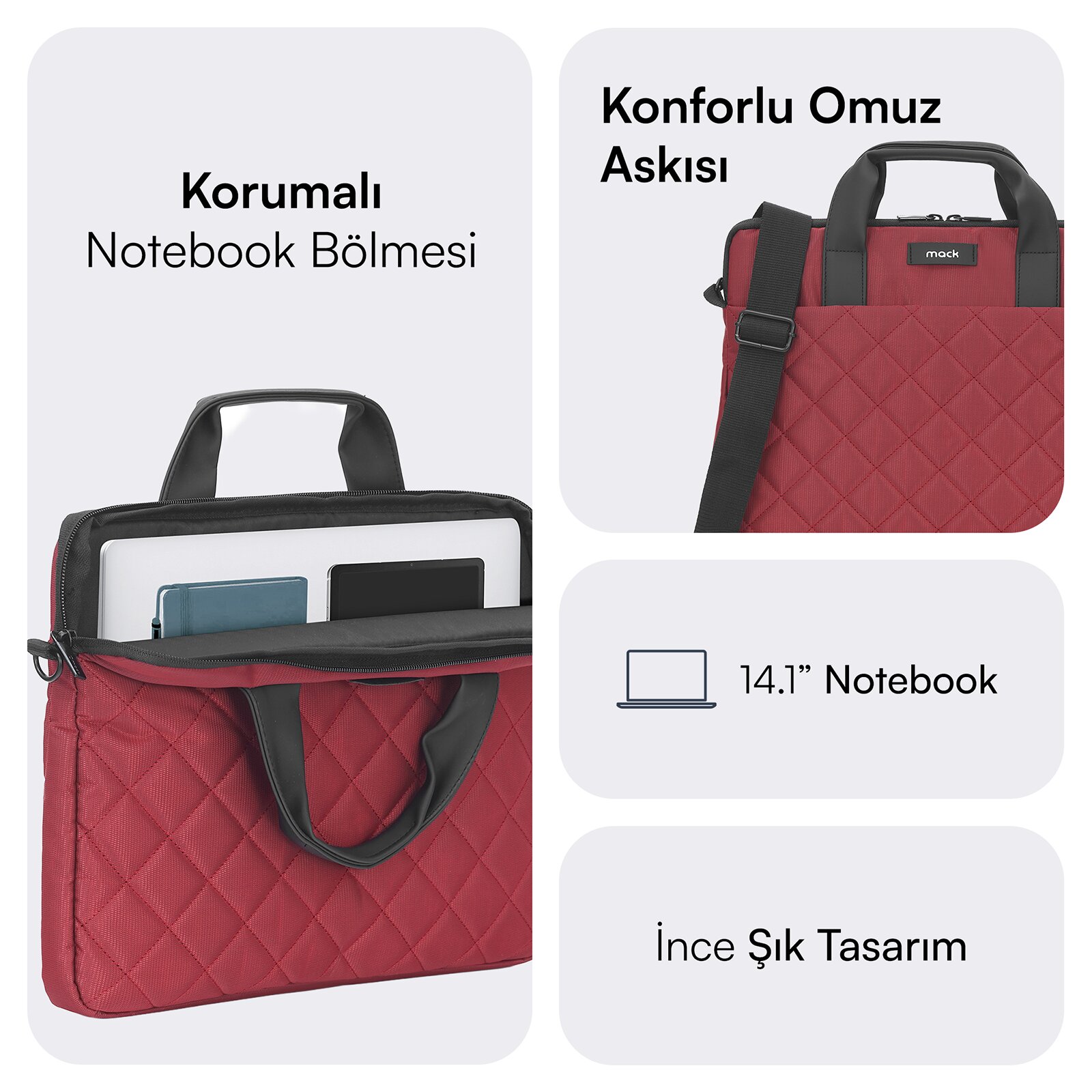 MACK MCC-902 14.1" iksy Notebook Çantası Kırmızı görseli 4