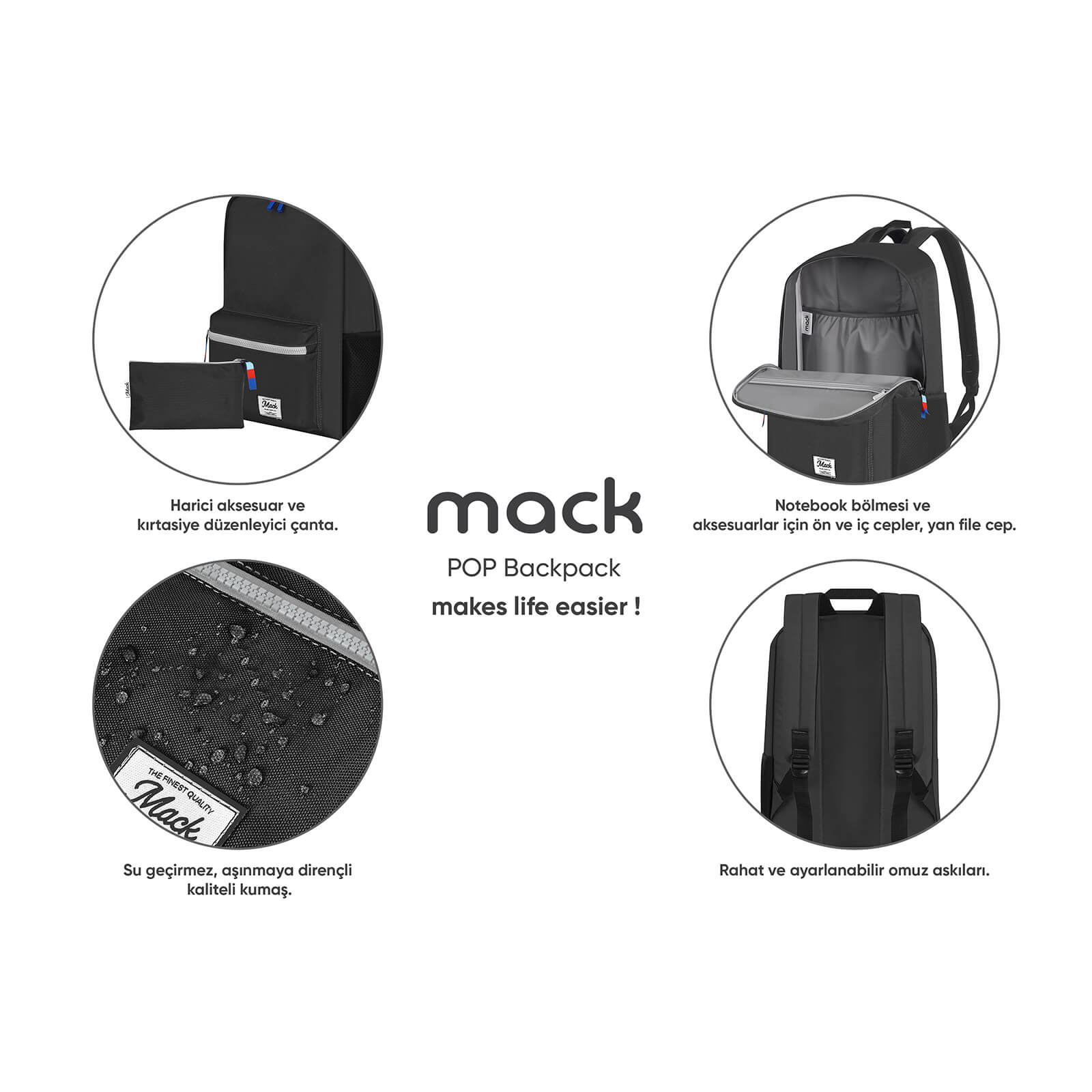 MACK MCK-001 POP Sırt Çantası Siyah görseli 10