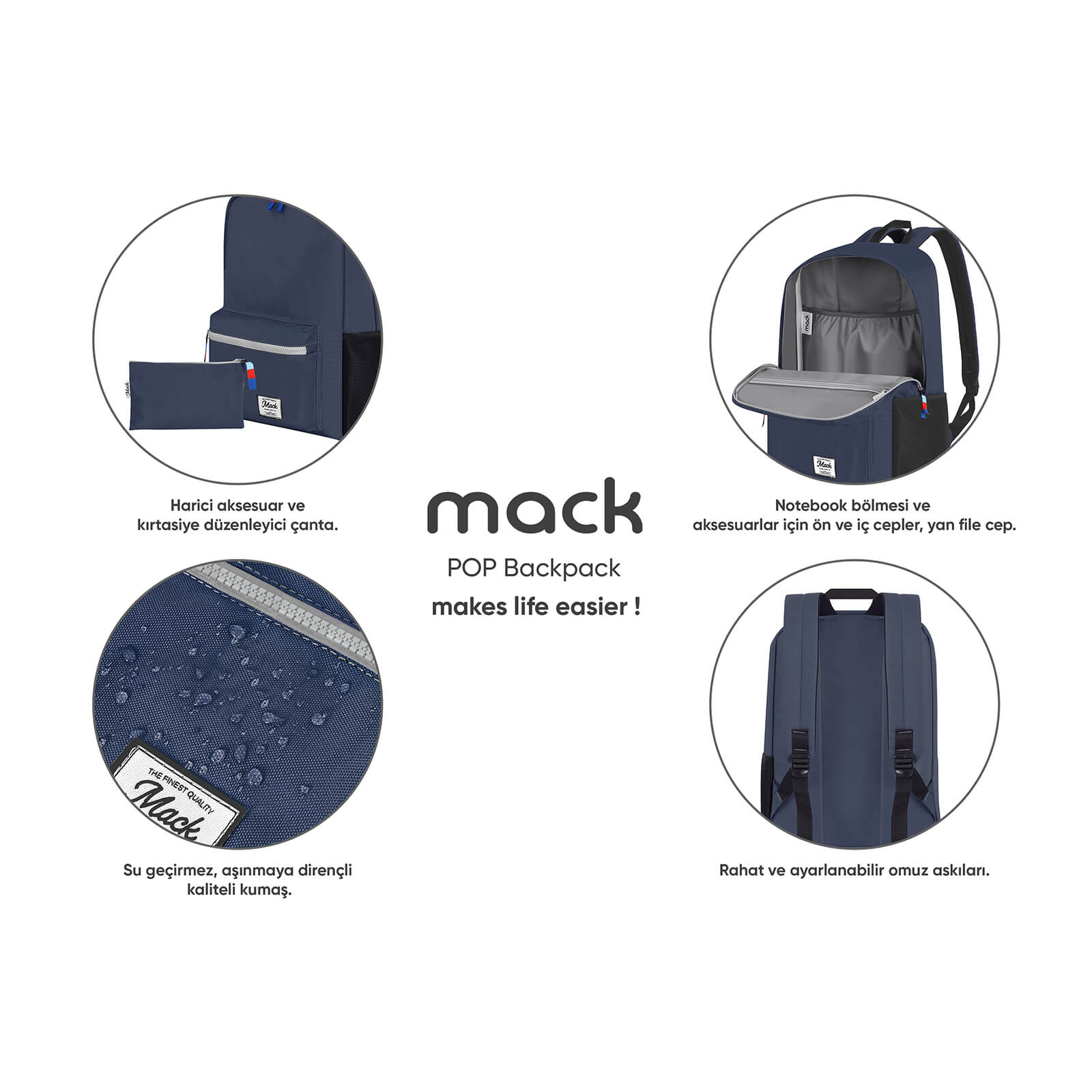 MACK MCK-002 POP Sırt Çantası Lacivert görseli 10