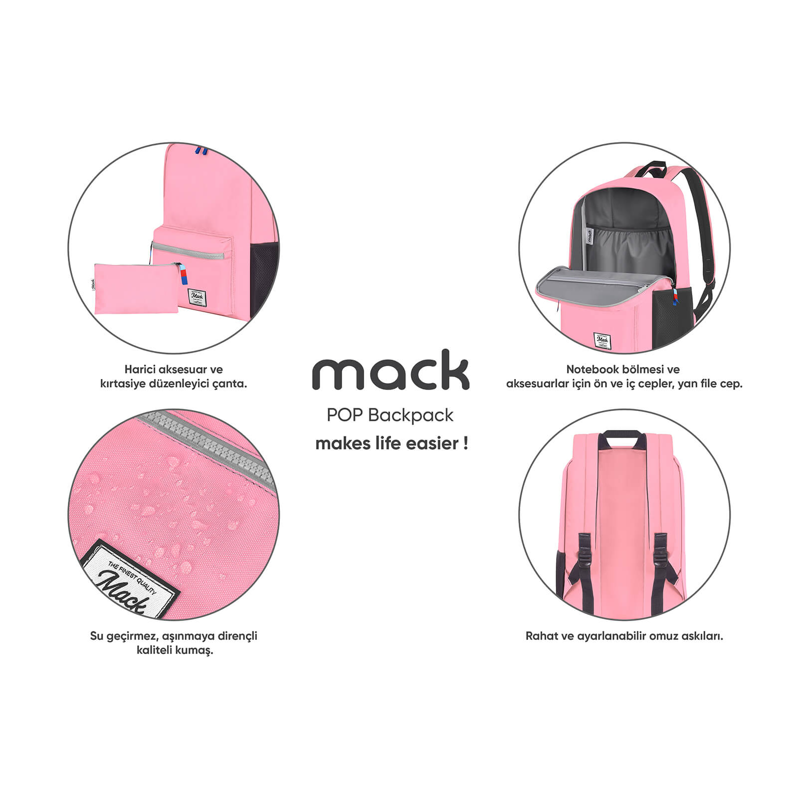 MACK MCK-005 POP Sırt Çantası Pembe görseli 10