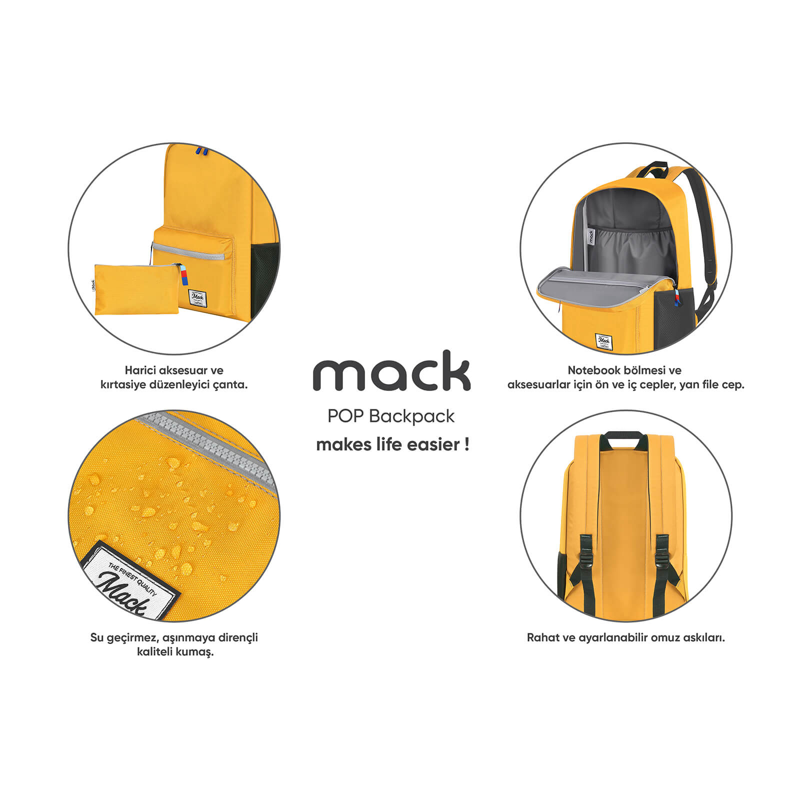 MACK MCK-006 POP Sırt Çantası Sarı görseli 10