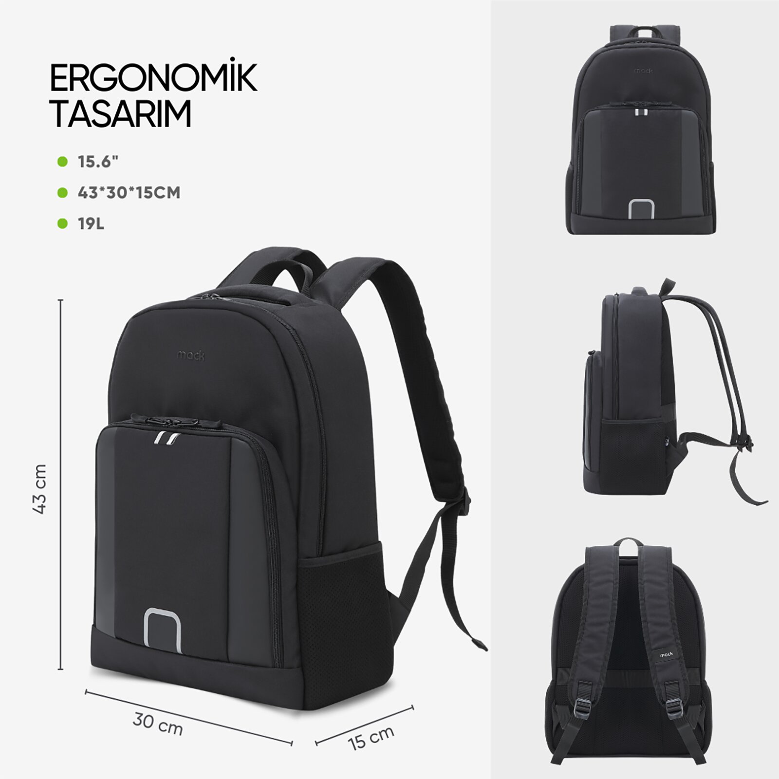 MACK MCE-1201 15.6" LUNA Eco Notebook Sırt Çantası Siyah görseli 2