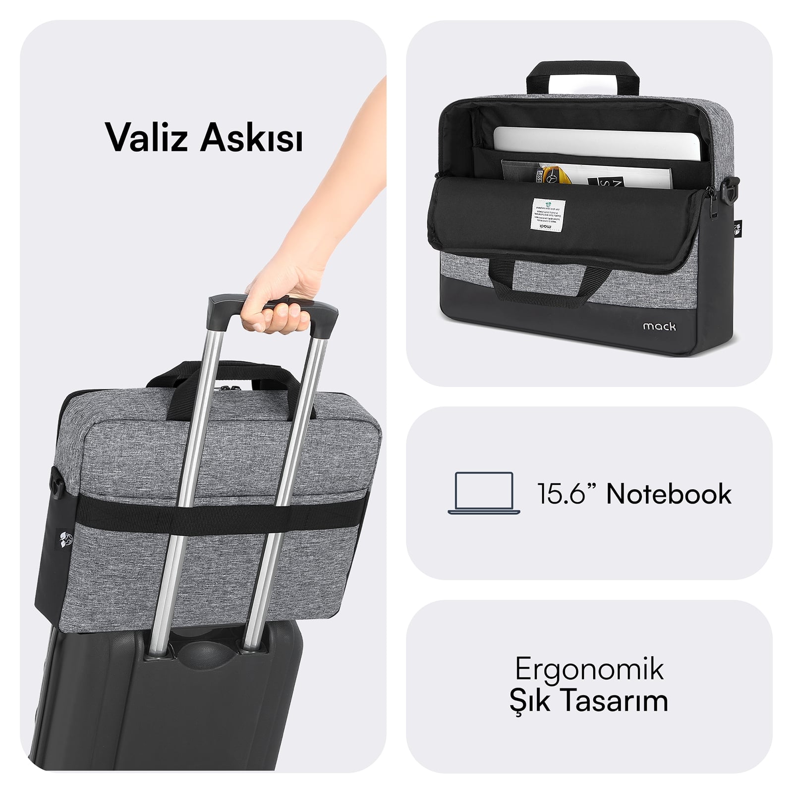 MACK MCE-1102 15.6" UNICITY Eco Notebook Çantası Gri görseli 4