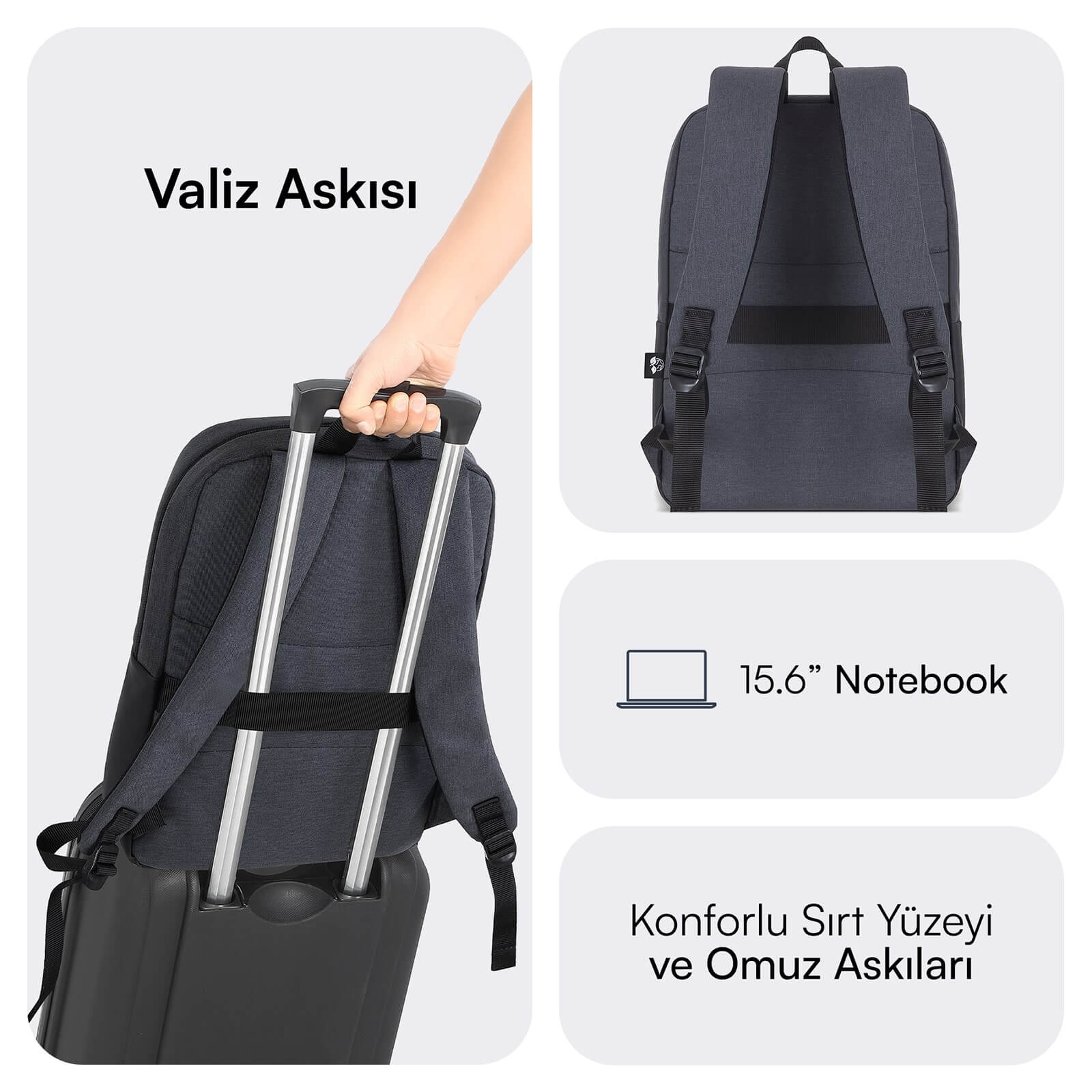 MACK MCE-1103 15.6" UNICITY Eco Notebook Sırt Çantası Siyah görseli 5