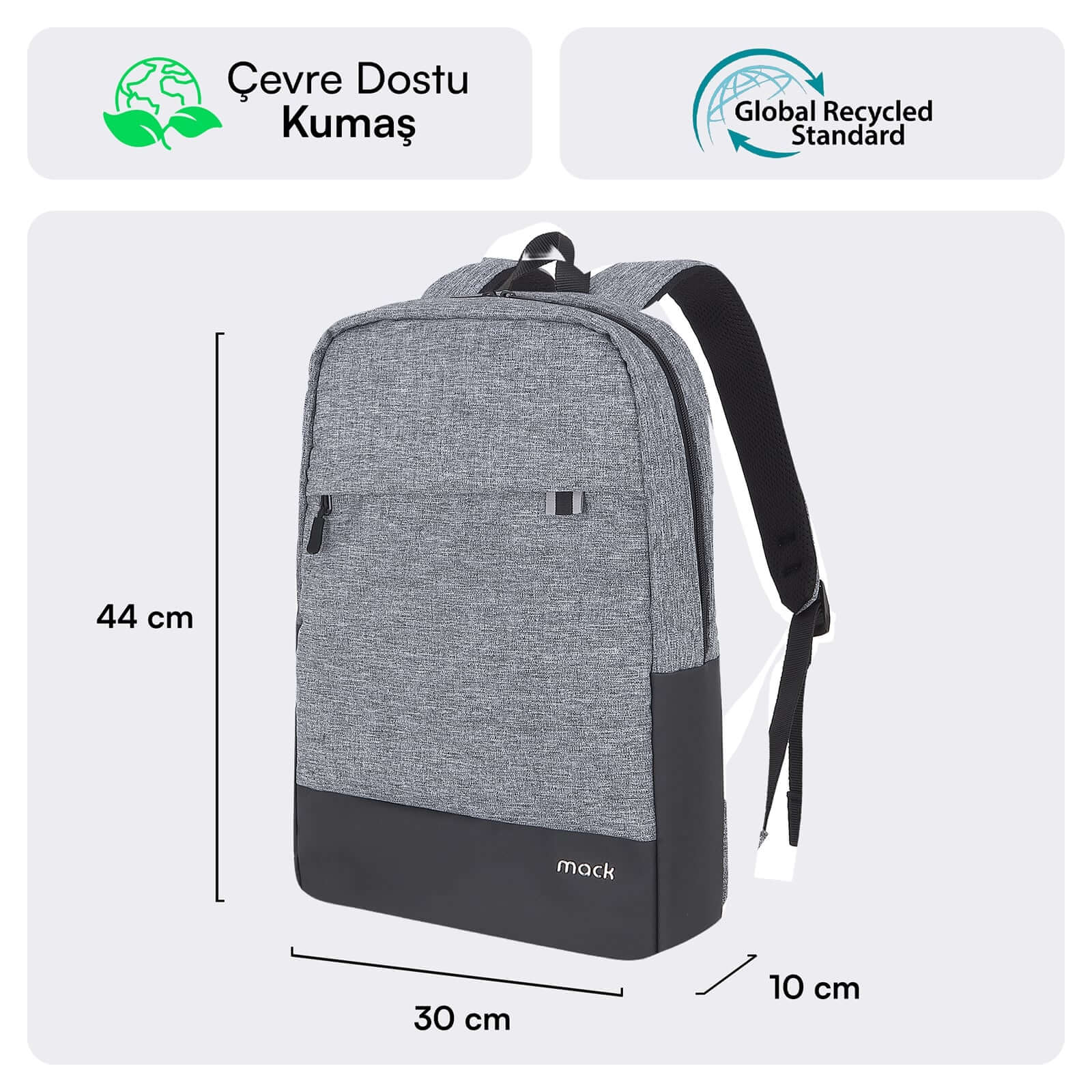 MACK MCE-1104 15.6" UNICITY Eco Notebook Sırt Çantası Gri görseli 2