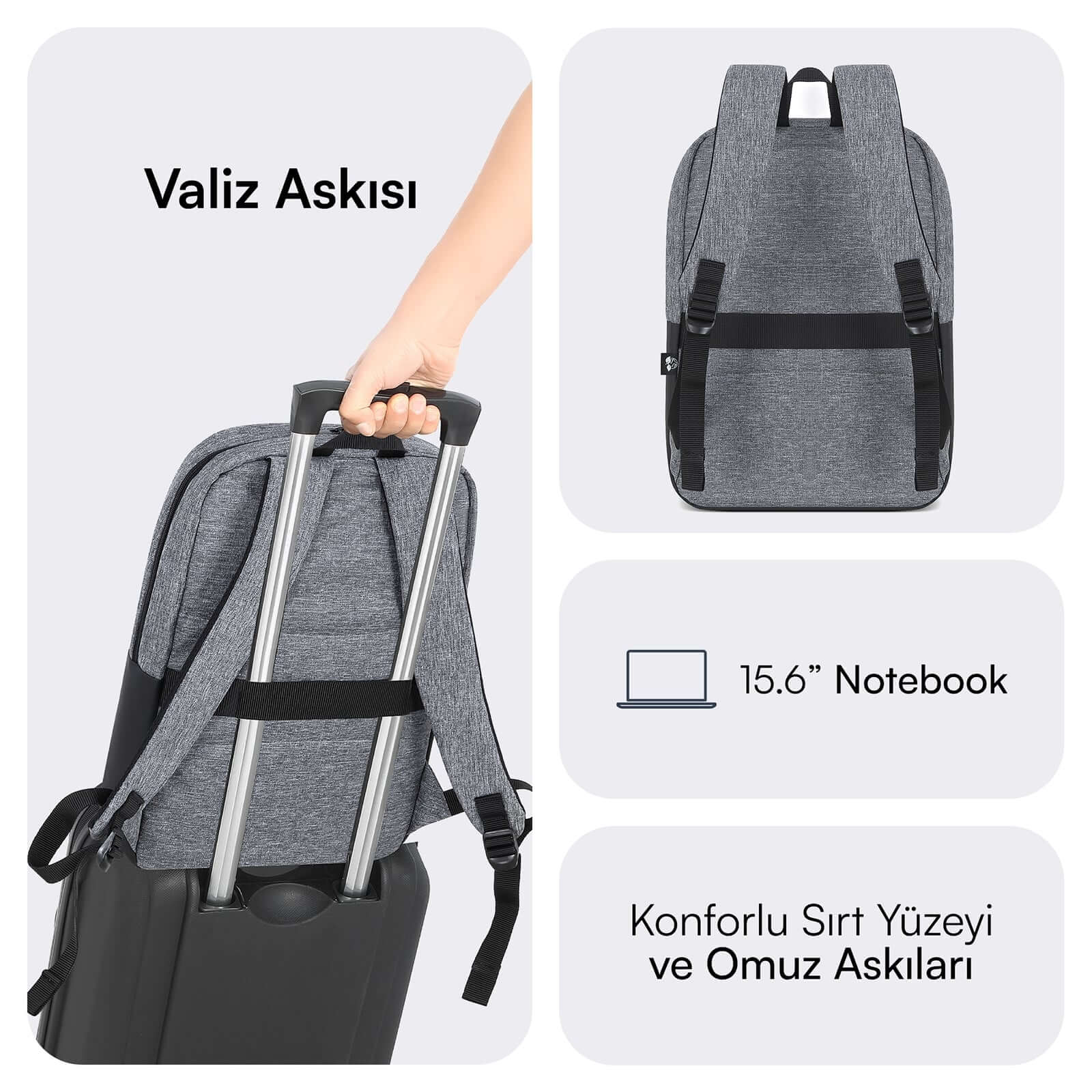 MACK MCE-1104 15.6" UNICITY Eco Notebook Sırt Çantası Gri görseli 5