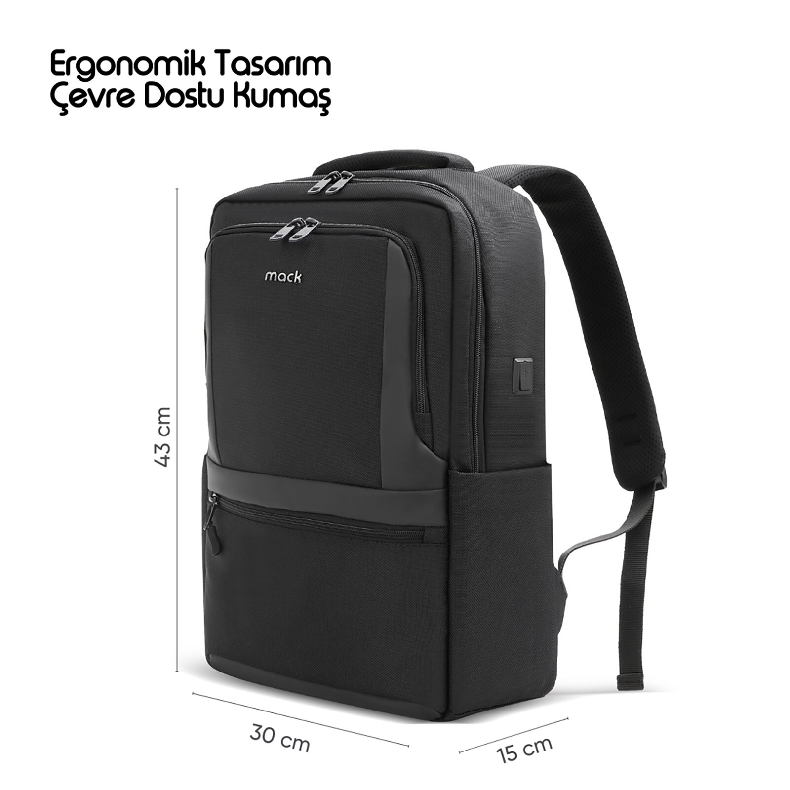 MACK MCE-1202 15.6" OFFICE Pro-1 Eco Notebook Sırt Çantası Siyah görseli 2