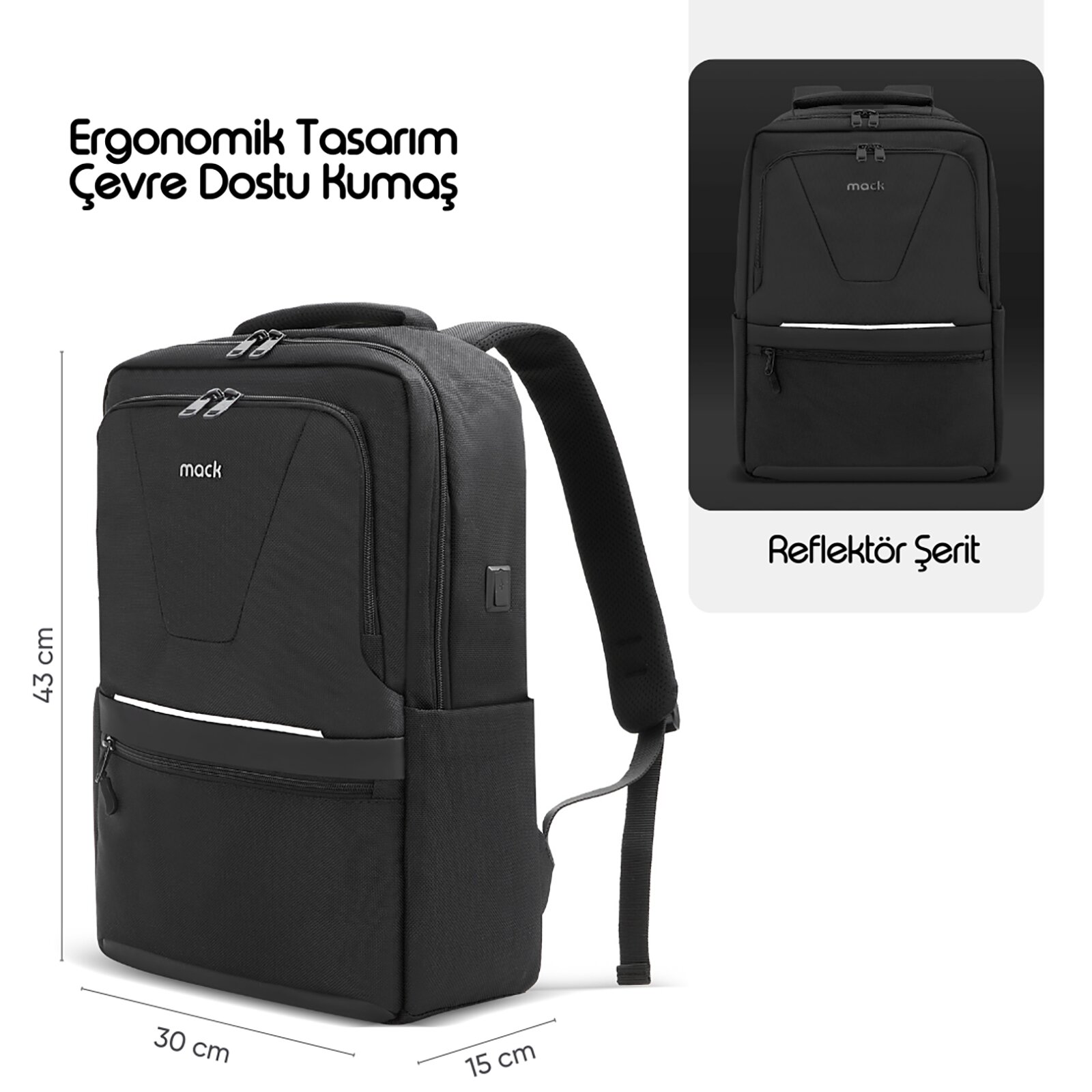 MACK MCE-1203 15.6" OFFICE Pro-2 Eco Notebook Sırt Çantası Siyah görseli 2