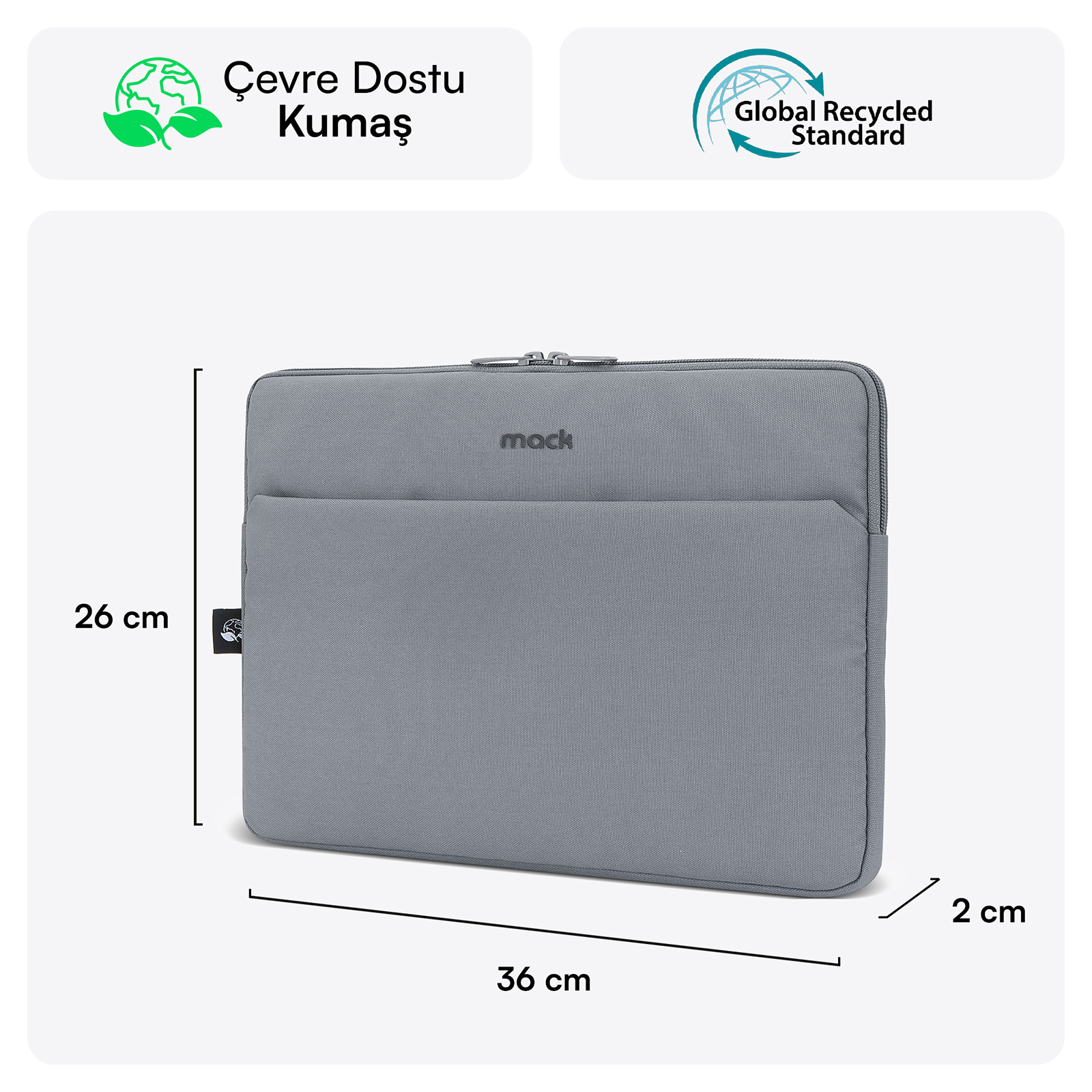 MACK MCE-1502 14.1" NOVA Eco Notebook Sleeve Gri görseli 2