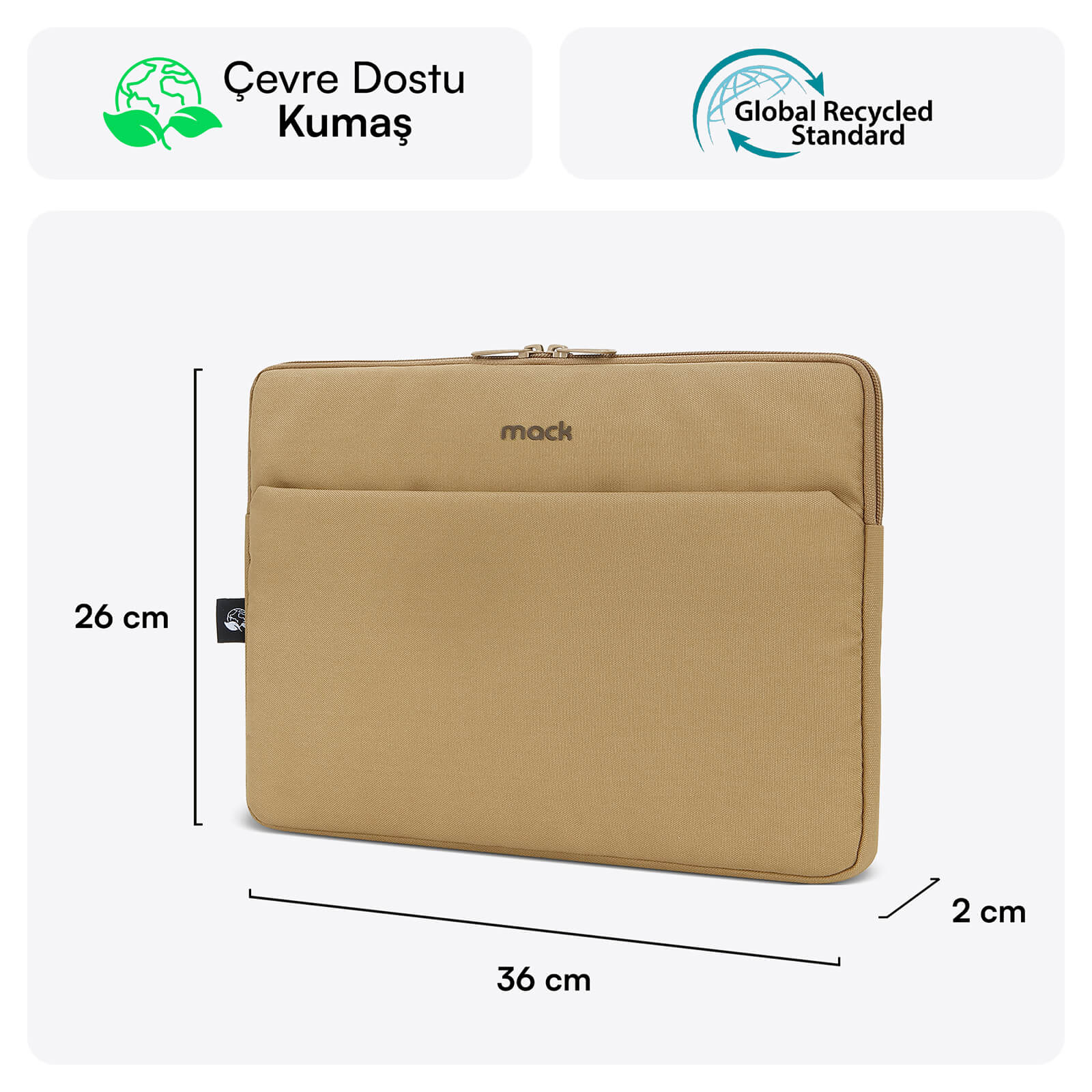 MACK MCE-1503 14.1" NOVA Eco Notebook Sleeve Camel görseli 2