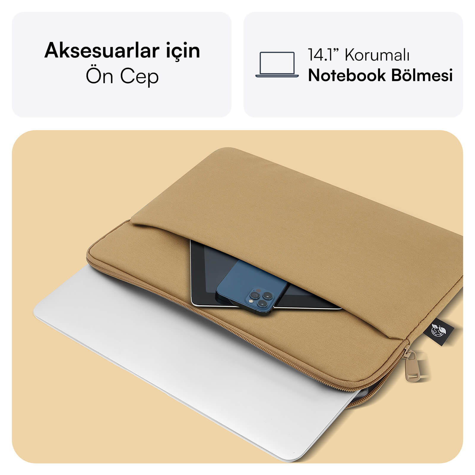 MACK MCE-1503 14.1" NOVA Eco Notebook Sleeve Camel görseli 3