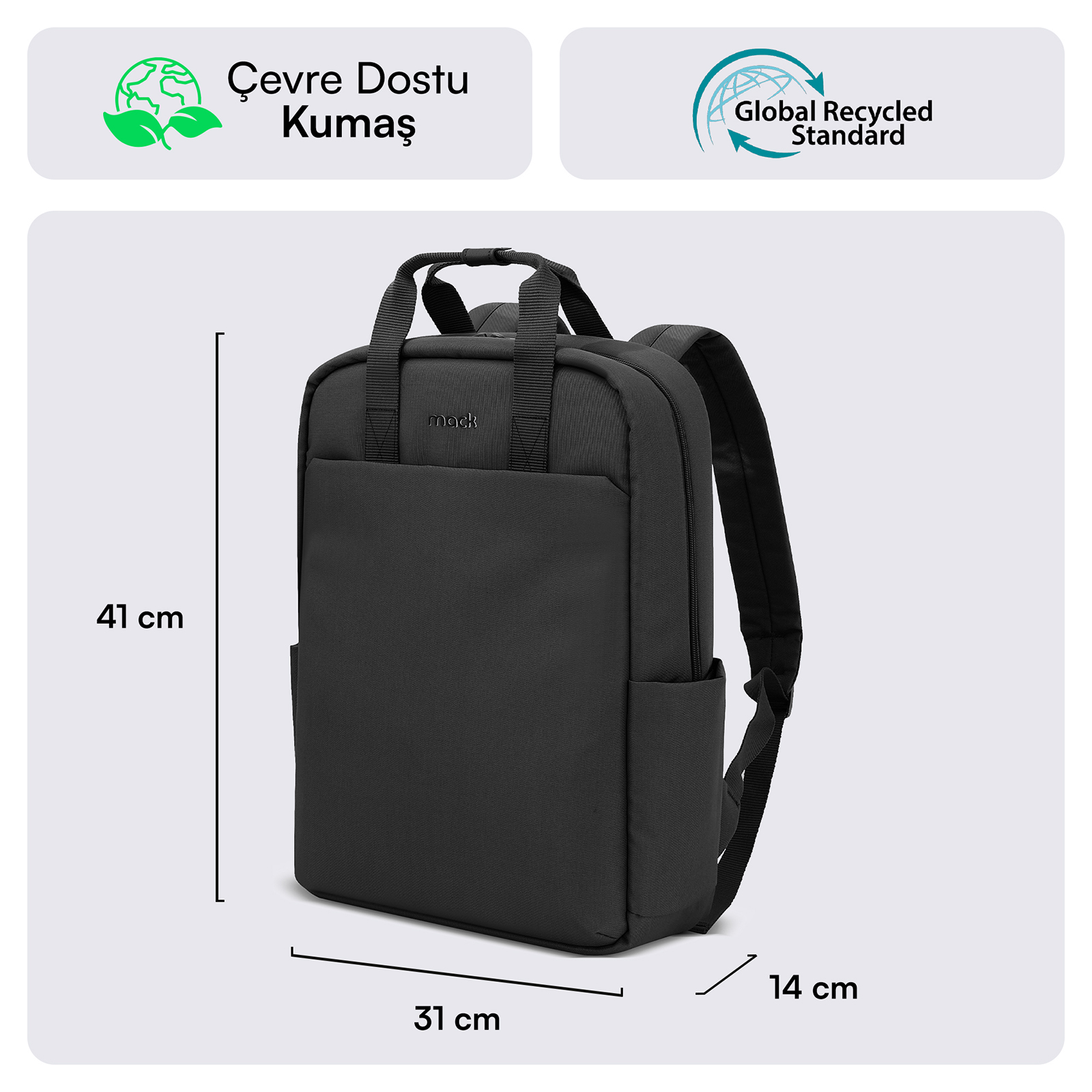 MACK MCE-1521 15.6" NOVA Eco Notebook Sırt Çantası Siyah görseli 2