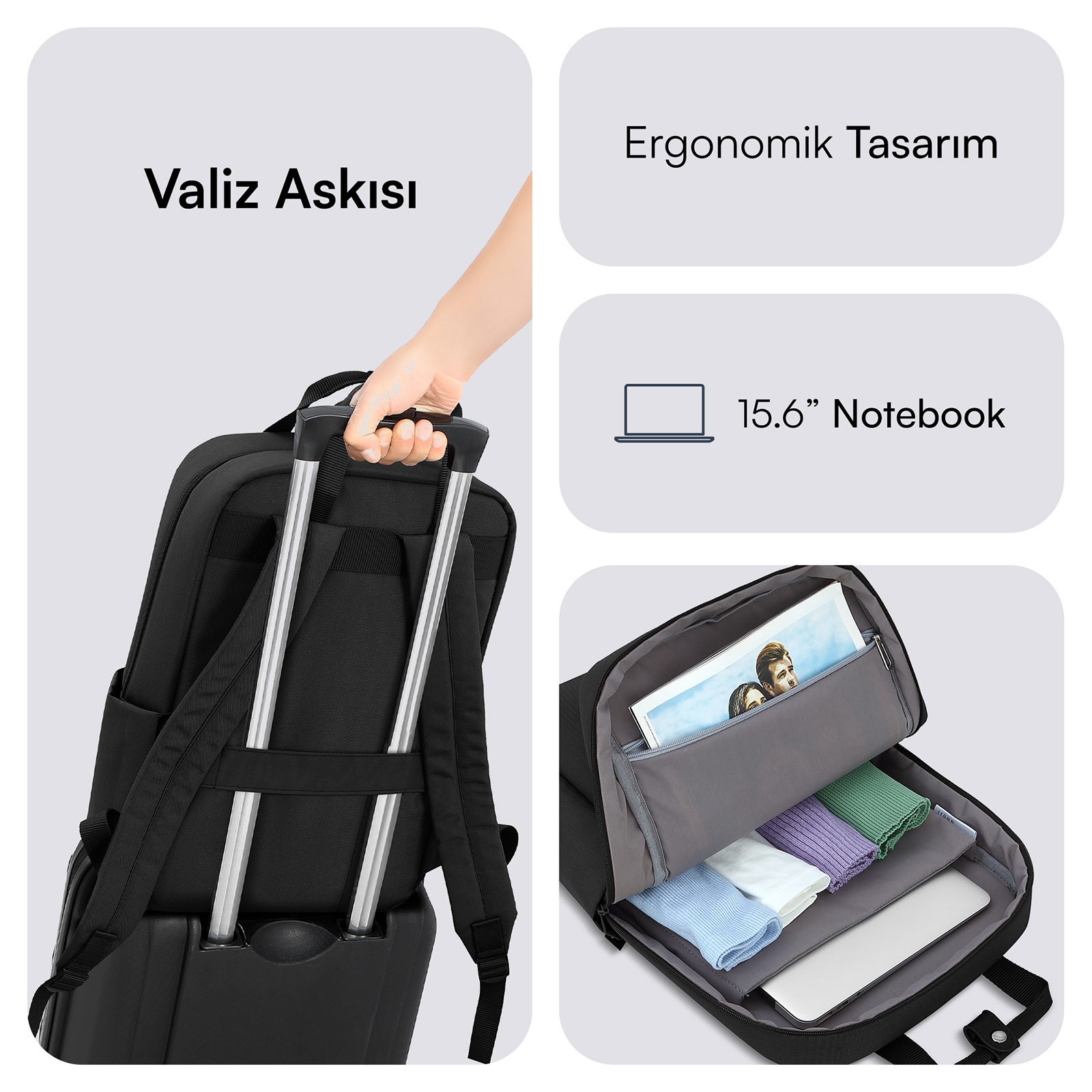 MACK MCE-1521 15.6" NOVA Eco Notebook Sırt Çantası Siyah görseli 4