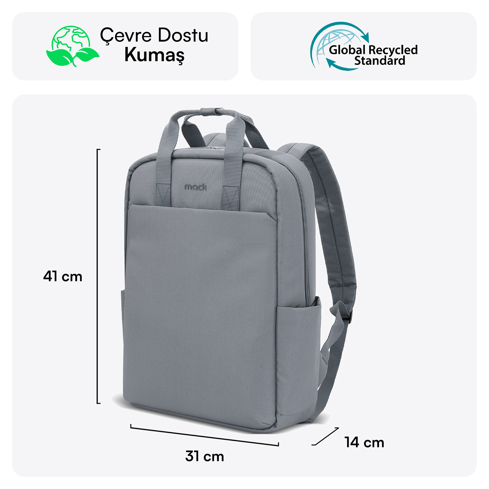 MACK MCE-1522 15.6" NOVA Eco Notebook Sırt Çantası Gri görseli 2