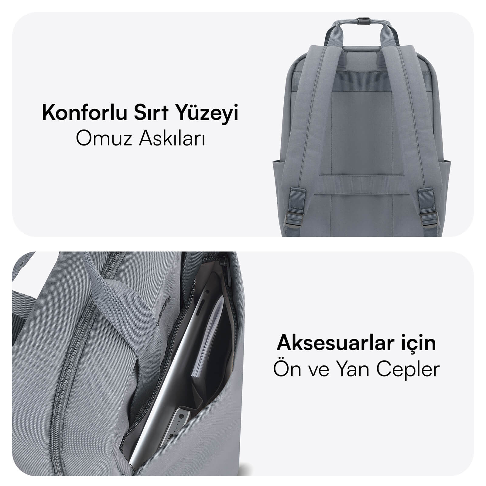 MACK MCE-1522 15.6" NOVA Eco Notebook Sırt Çantası Gri görseli 3
