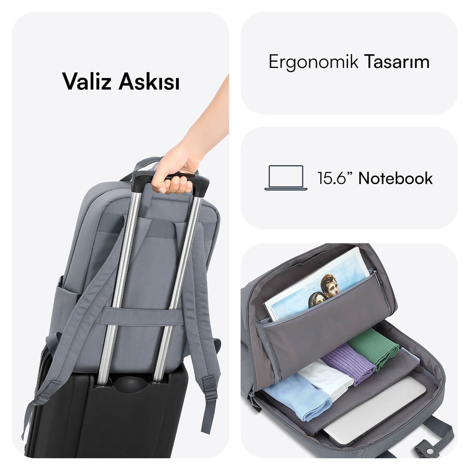 MACK MCE-1522 15.6" NOVA Eco Notebook Sırt Çantası Gri görseli 4