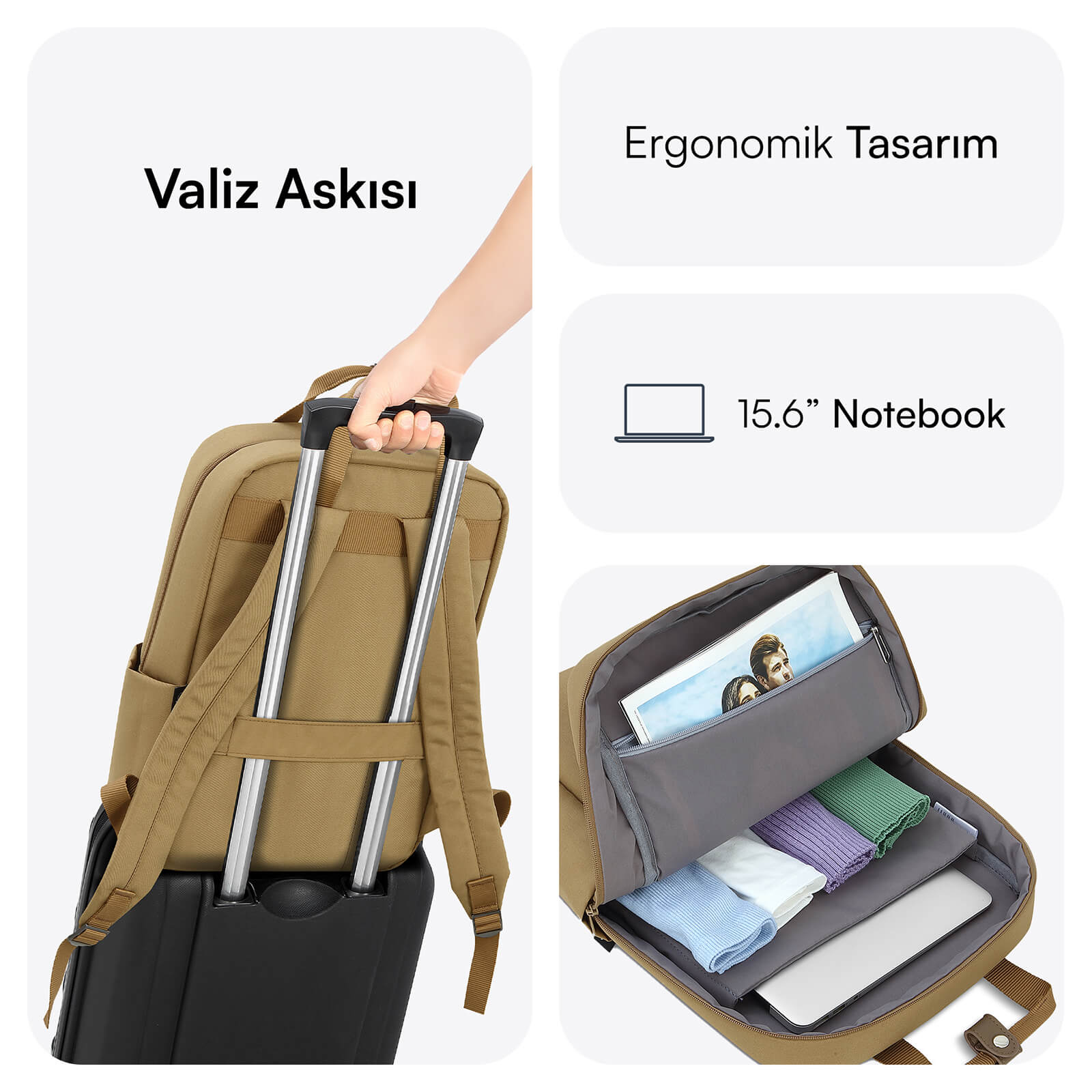 MACK MCE-1523 15.6" NOVA Eco Notebook Sırt Çantası Camel görseli 4