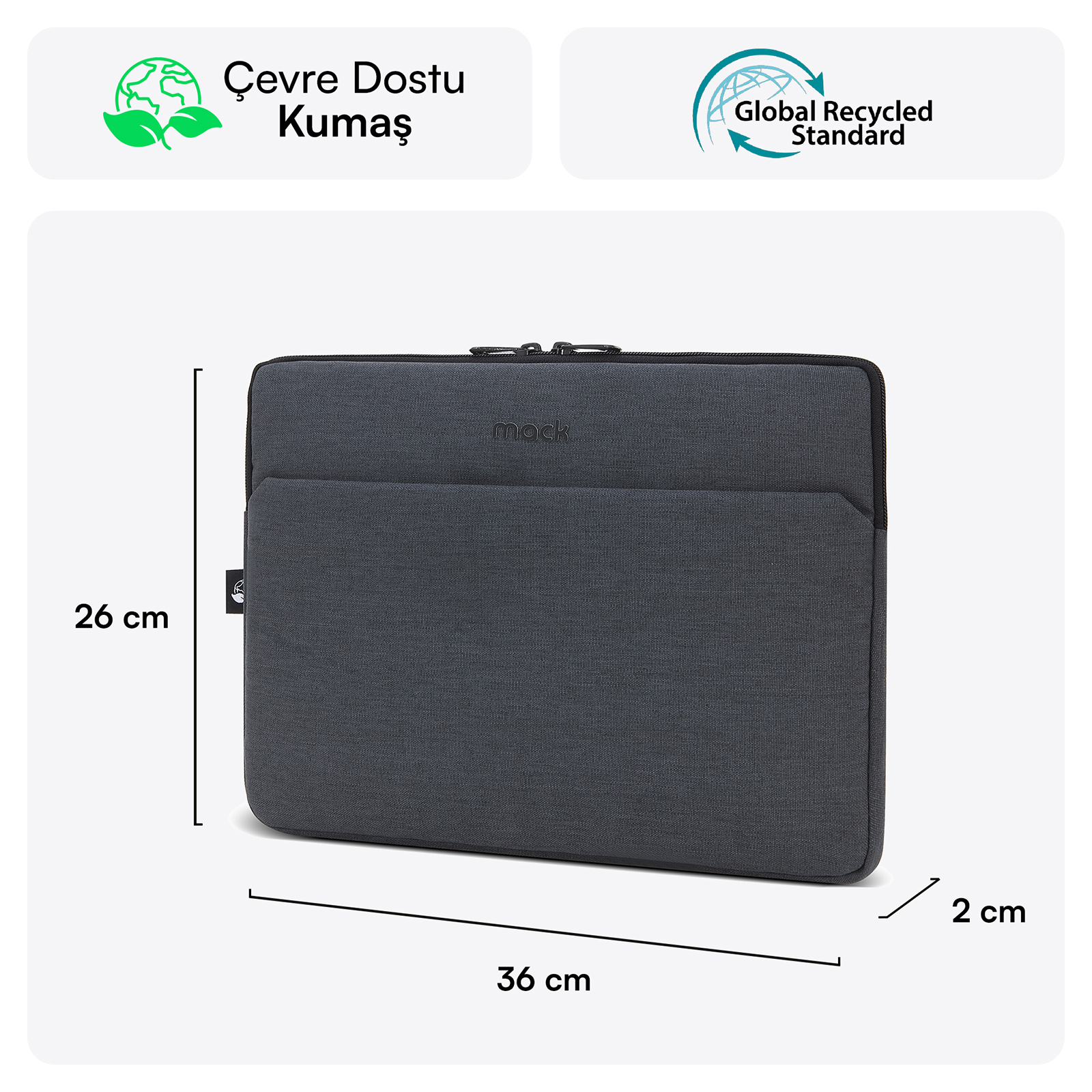 MACK MCE-1504 14.1" NOVA Eco Notebook Sleeve Antrasit görseli 2