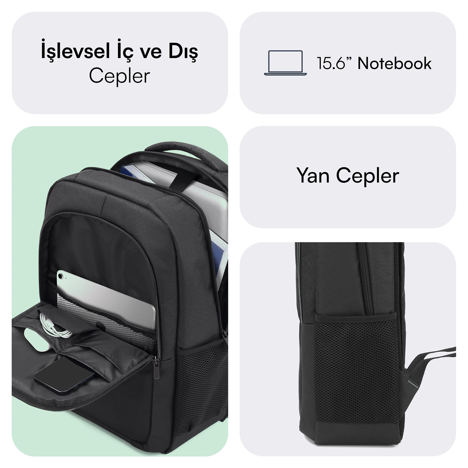 MACK MCC-505BG 15.6" Move Notebook Sırt Çantası Siyah Gri görseli 4
