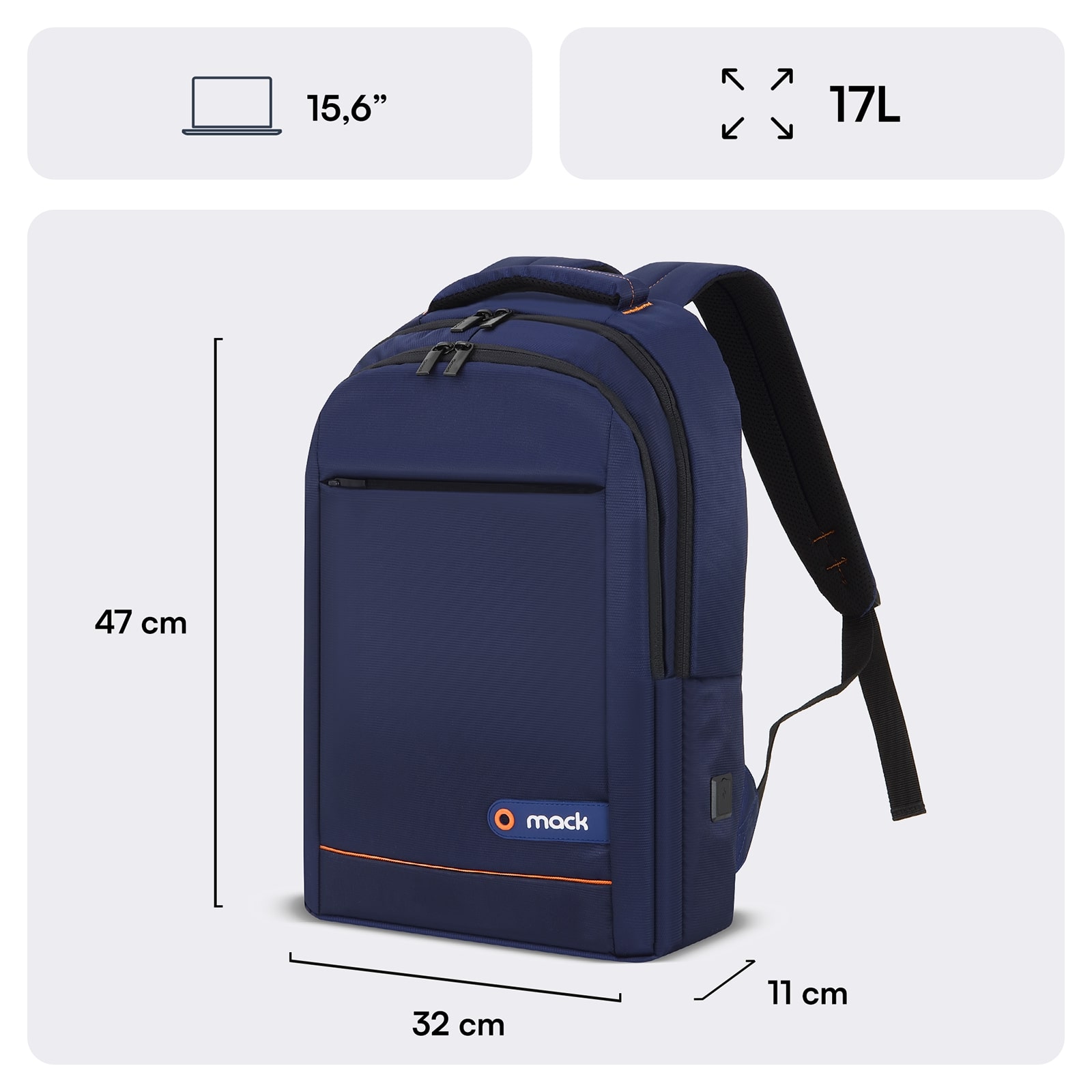 MACK MCC-006BL 15.6" OFFICE Notebook Sırt Çantası Lacivert görseli 2
