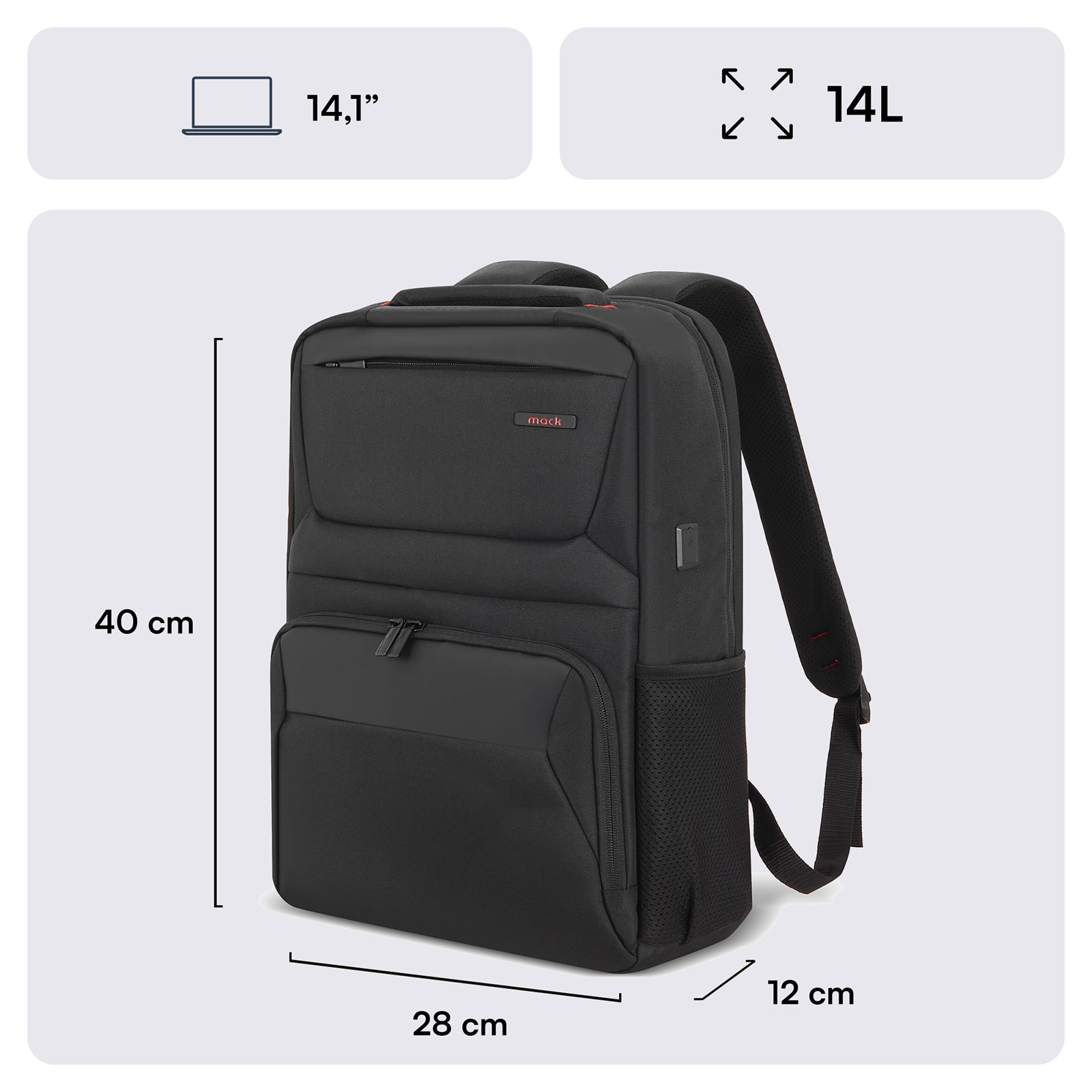 MACK MCC-804 14.1" Business X Notebook Sırt Çantası Siyah görseli 2