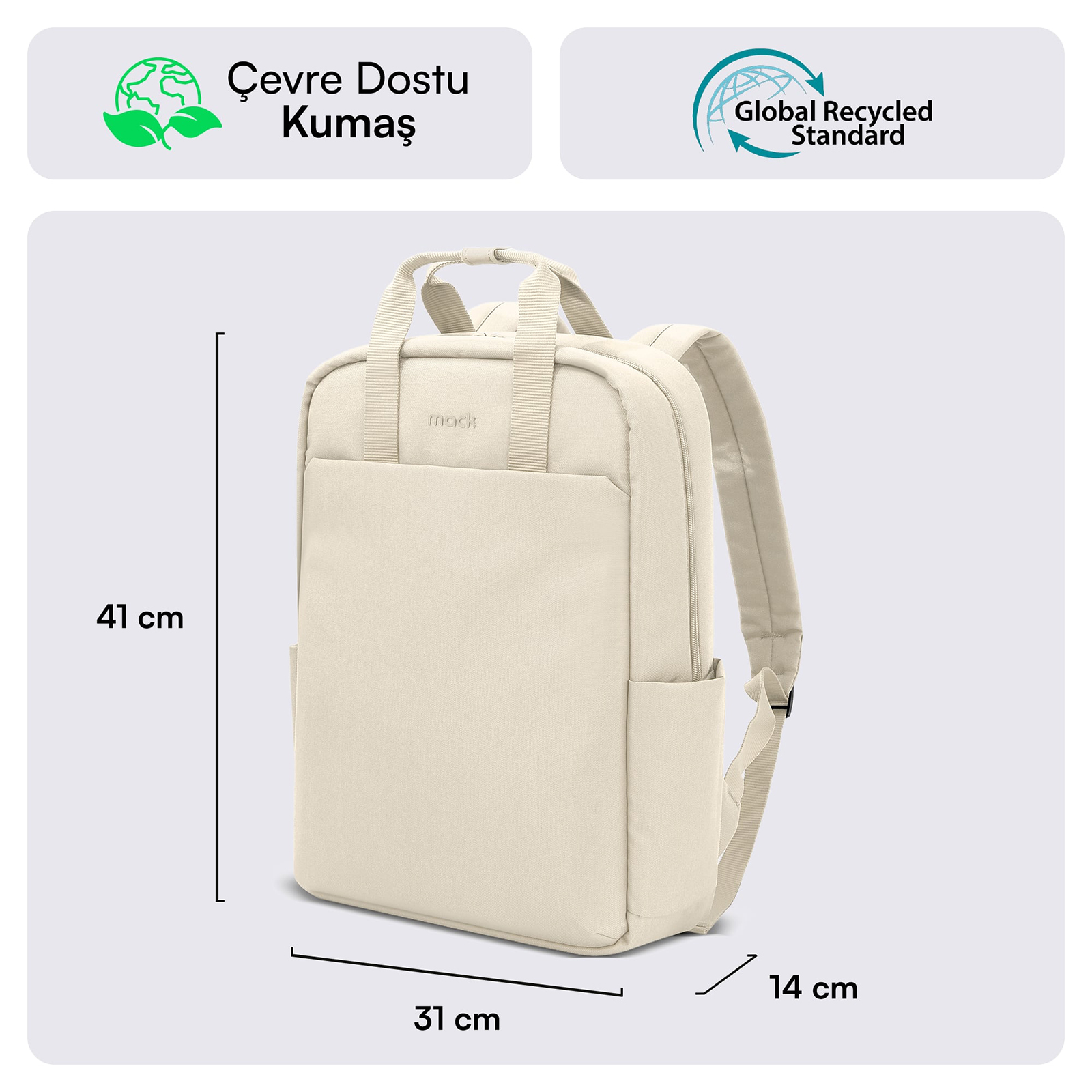 MACK MCE-1524 15.6" NOVA Eco Notebook Sırt Çantası Latte görseli 2