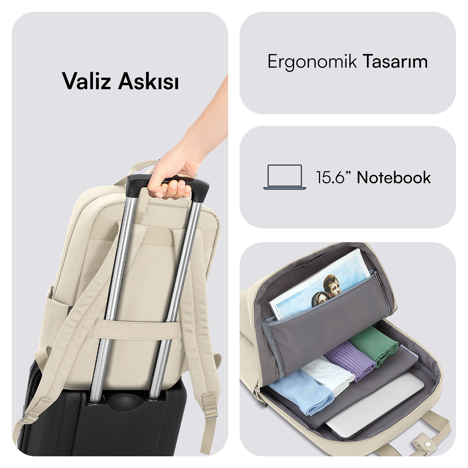 MACK MCE-1524 15.6" NOVA Eco Notebook Sırt Çantası Latte görseli 4