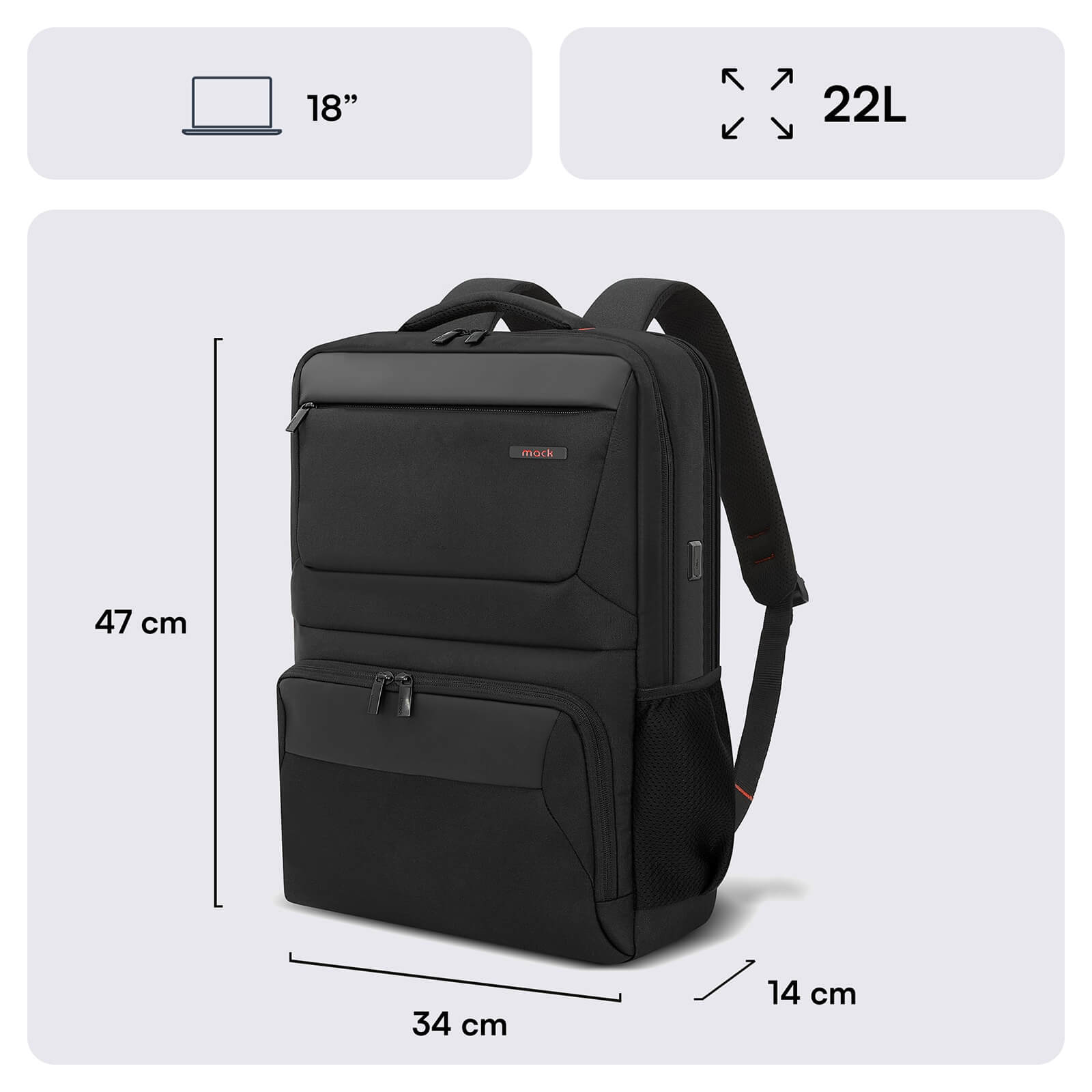 MACK MCC-807 18'' Business X Notebook Sırt Çantası Siyah görseli 2