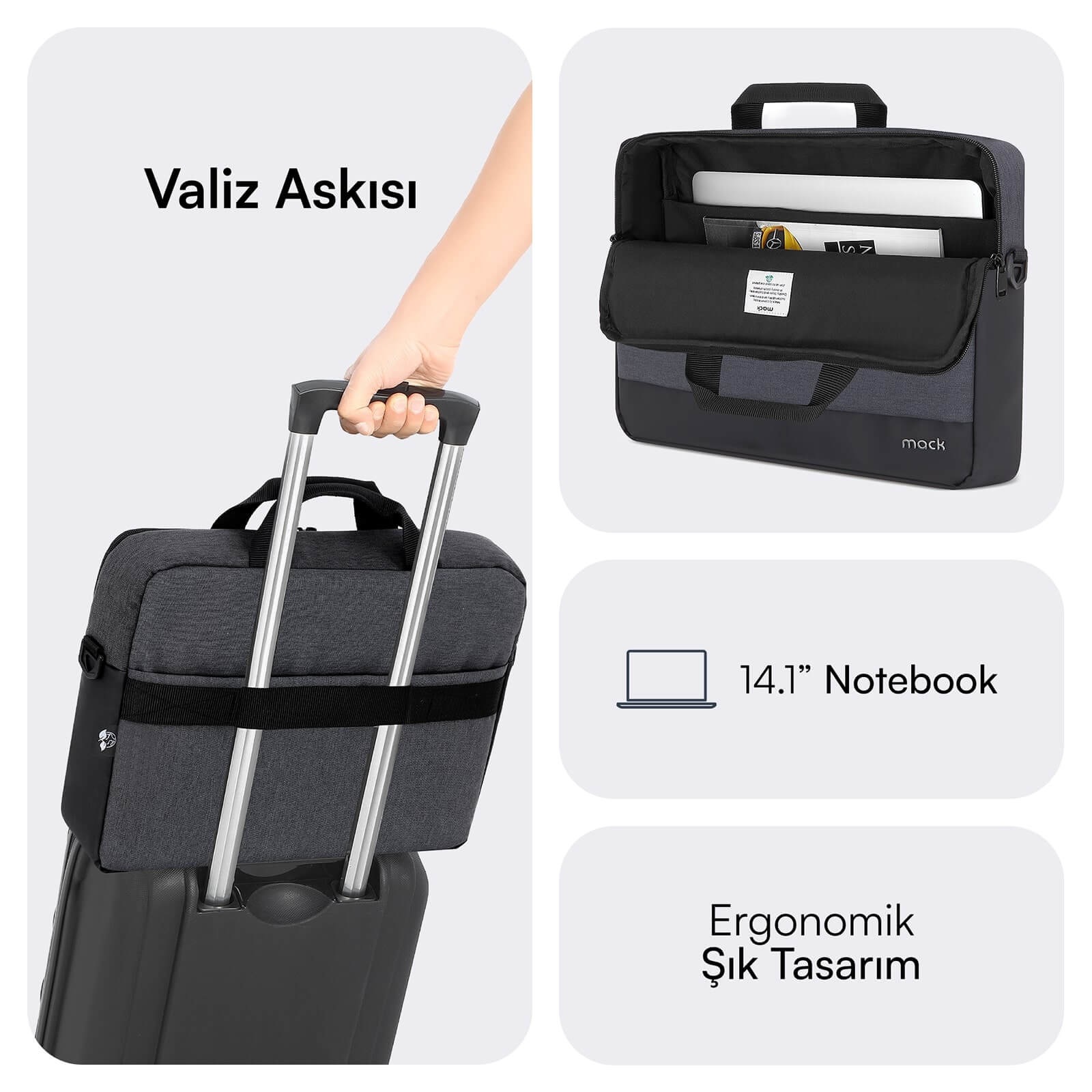 MACK MCE-1111 14.1" UNICITY Eco Notebook Çantası Siyah görseli 4