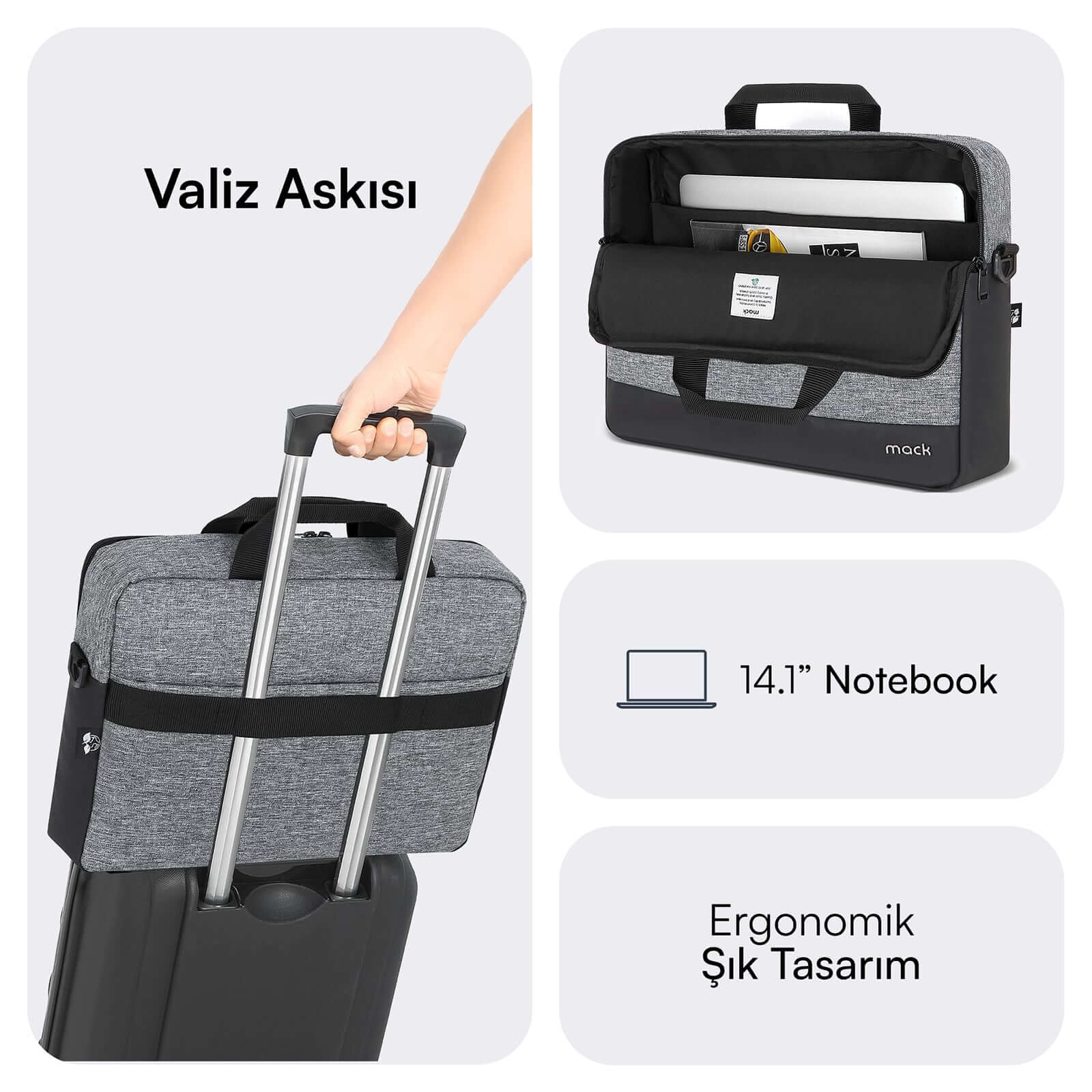 MACK MCE-1112 14.1" UNICITY Eco Notebook Çantası Gri görseli 4