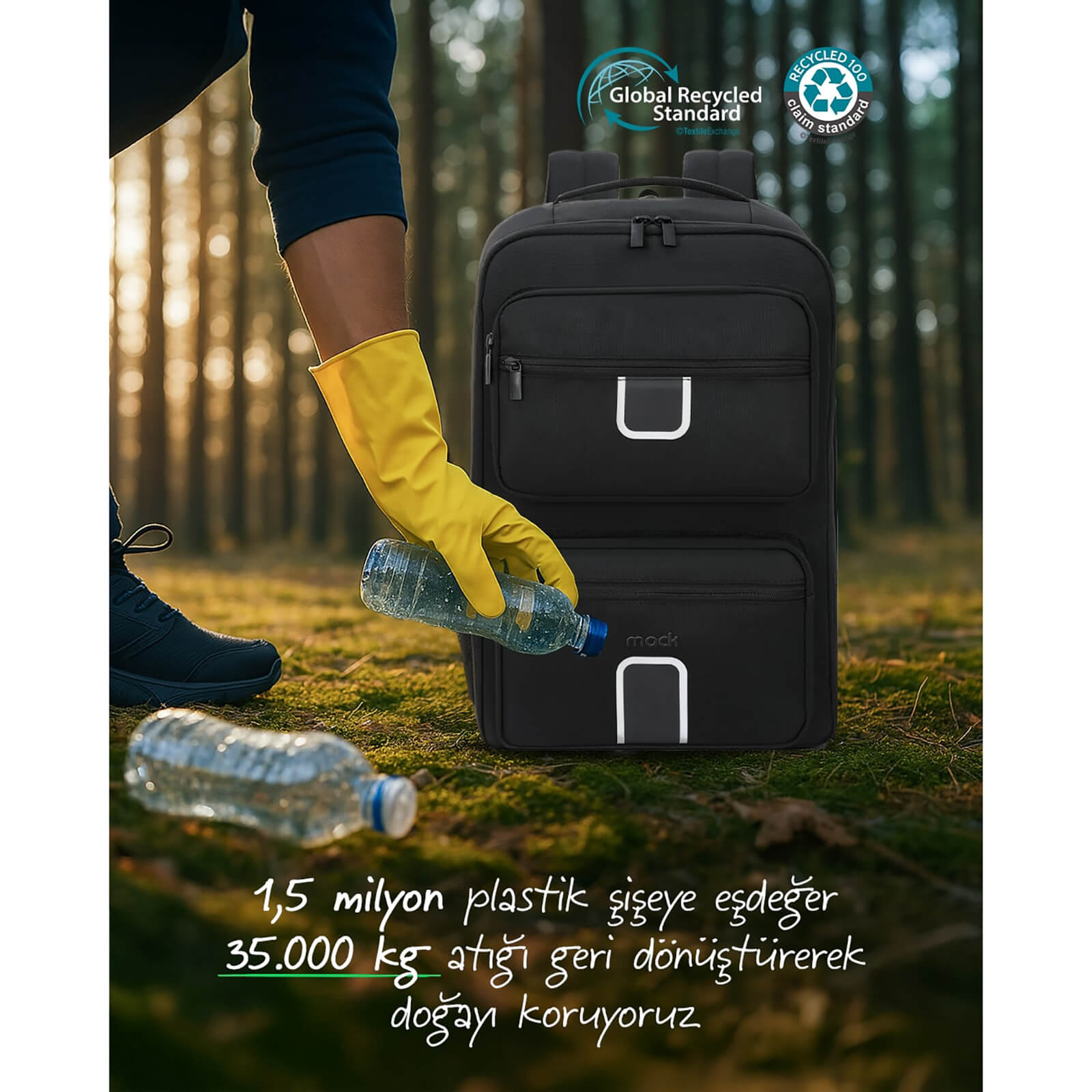 MACK MCE-1206 16'' EXPLOR Lite 23 Litre Eco Seyahat Sırt Çantası Siyah görseli 9
