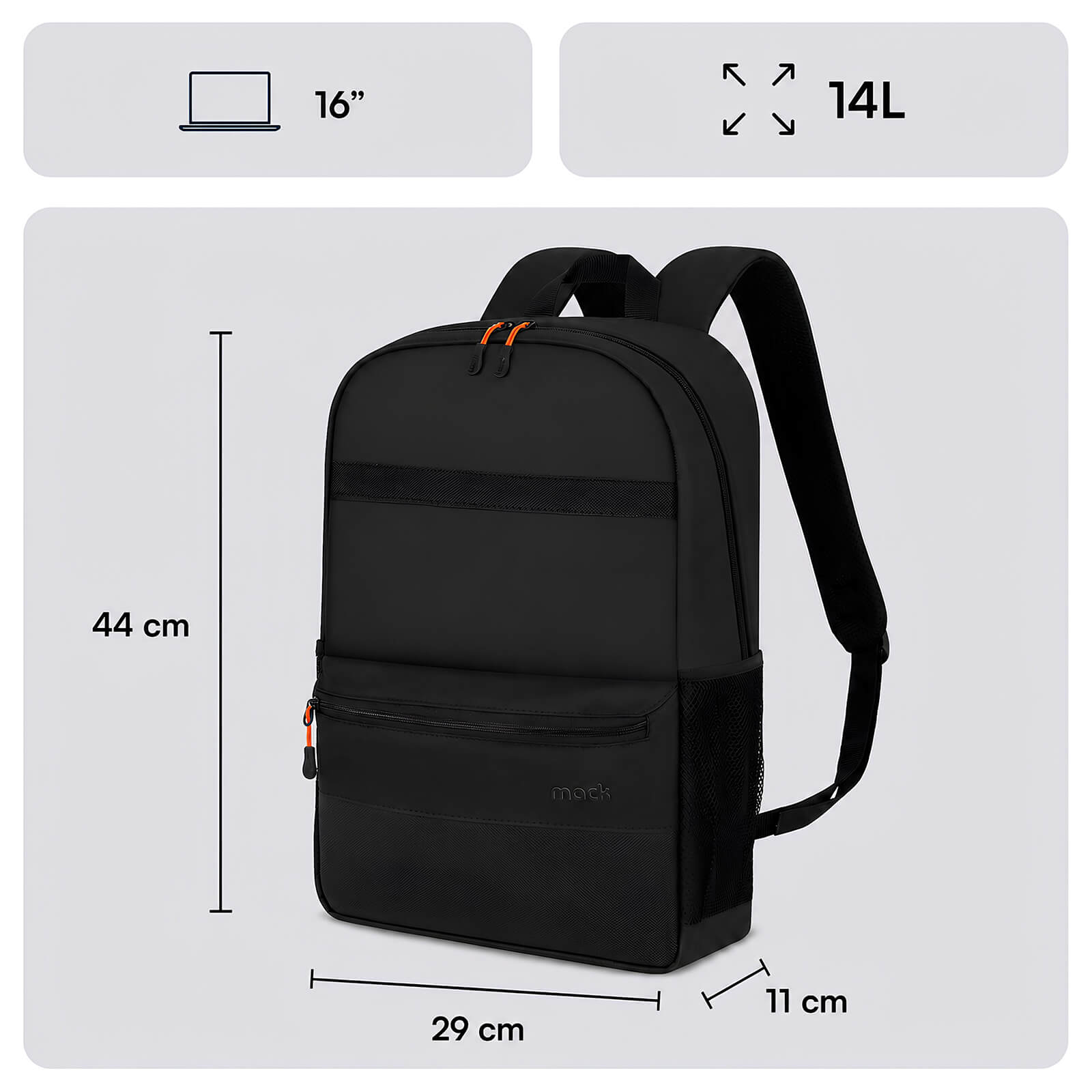 MACK MCC-1622 16" PAX Line Notebook Sırt Çantası Siyah görseli 2