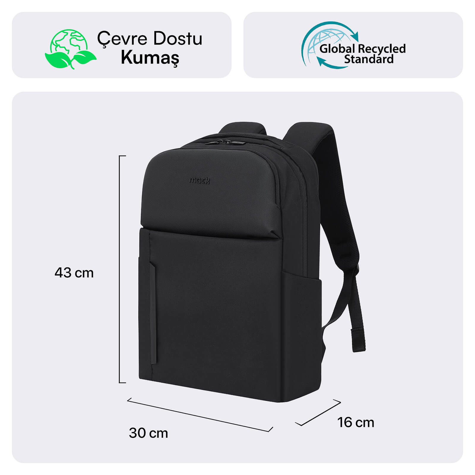 MACK MCE-1722 16" CODE Eco Notebook Sırt Çantası Siyah görseli 2