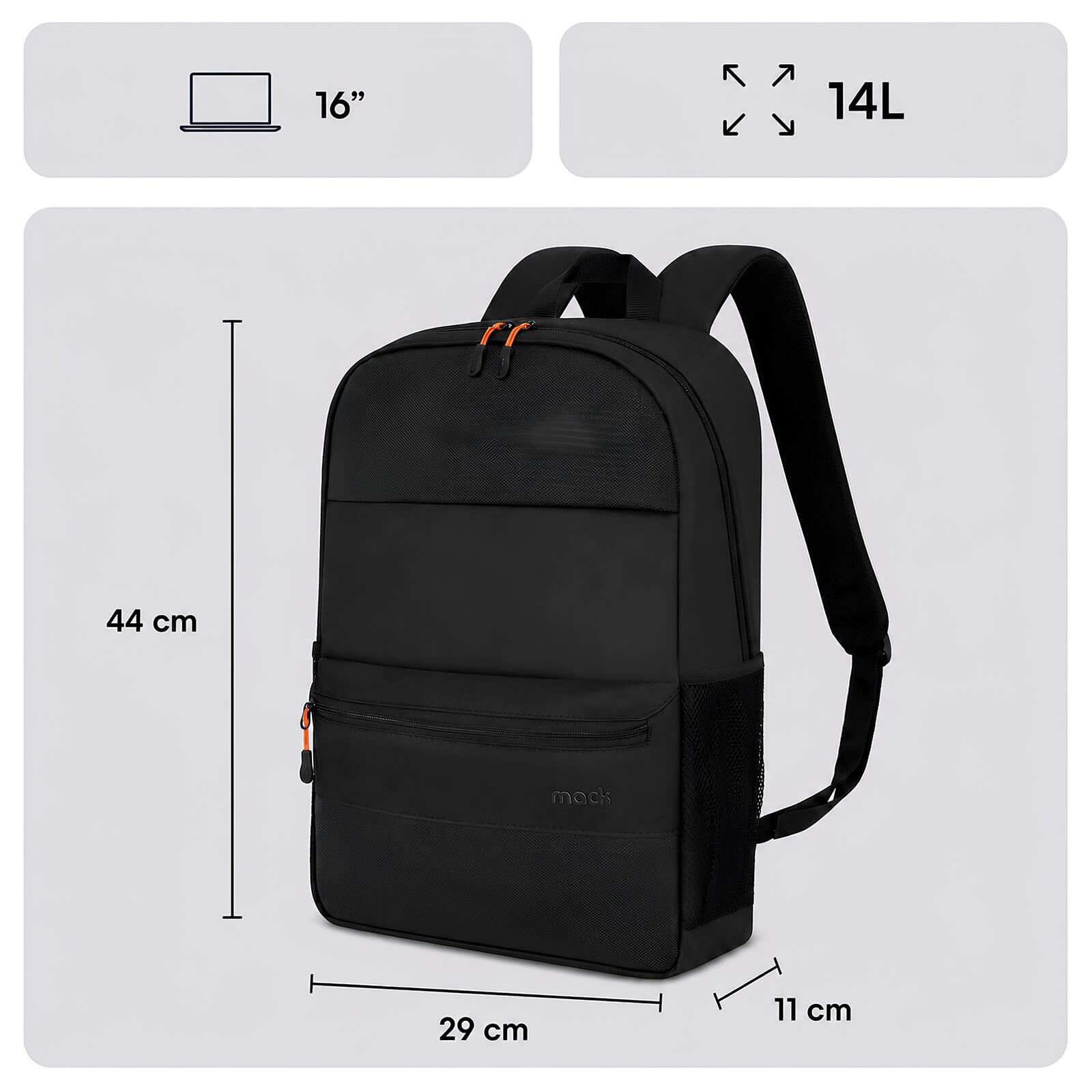 MACK MCC-1623 16" PAX Motion Notebook Sırt Çantası Siyah görseli 2