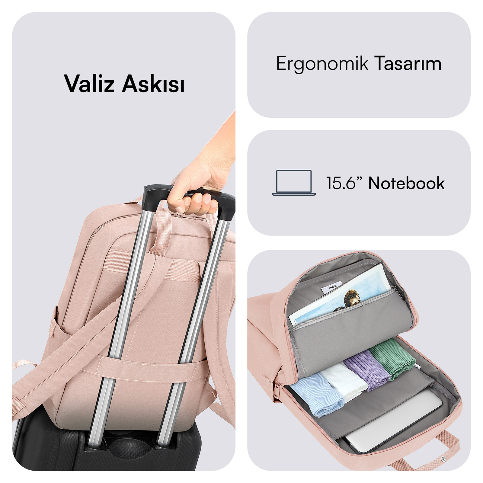 MACK MCE-1526 15.6" NOVA Eco Notebook Sırt Çantası Lila görseli 4