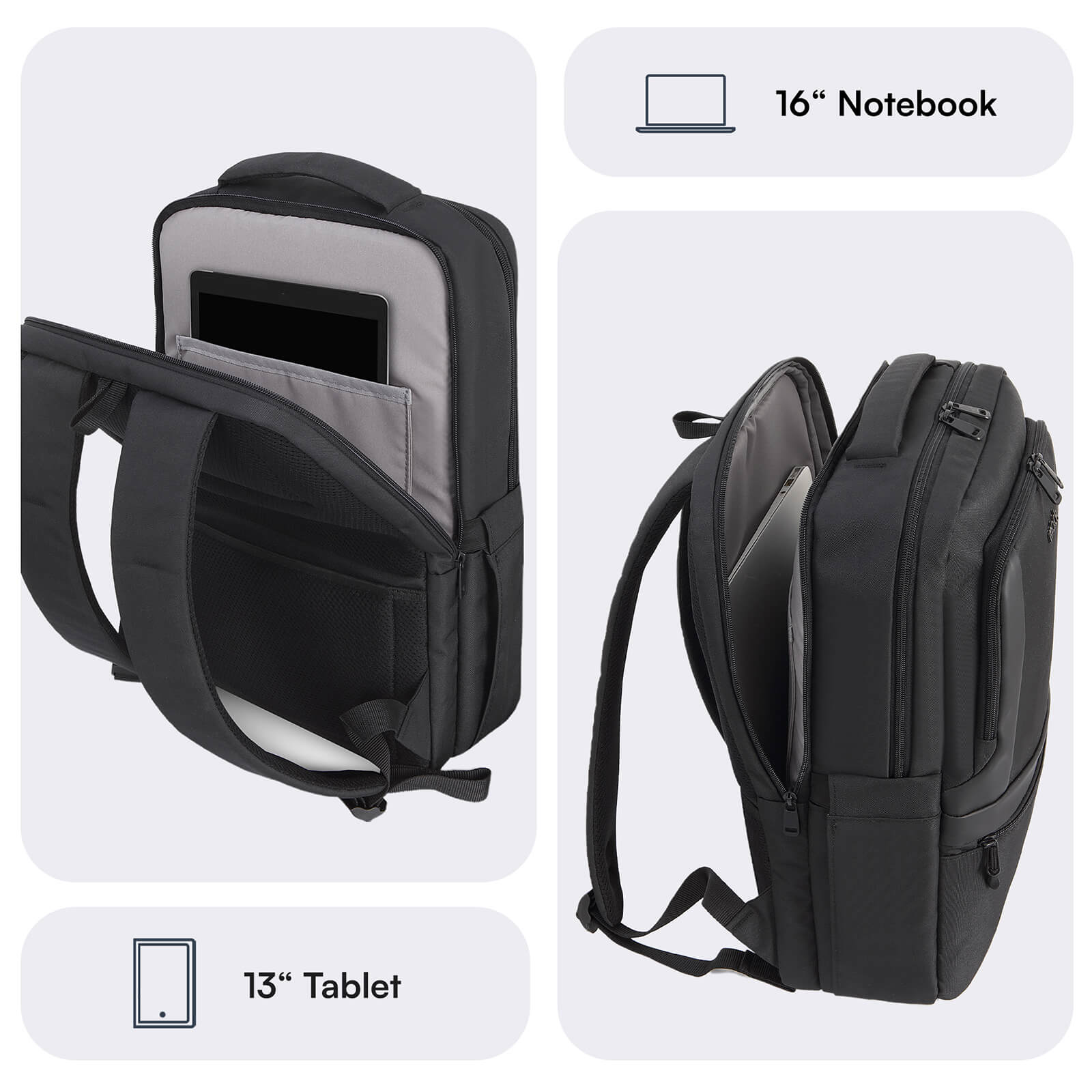 MACK MCE-1212 16" OFFICE Pro-3 Eco Notebook Sırt Çantası Siyah görseli 3