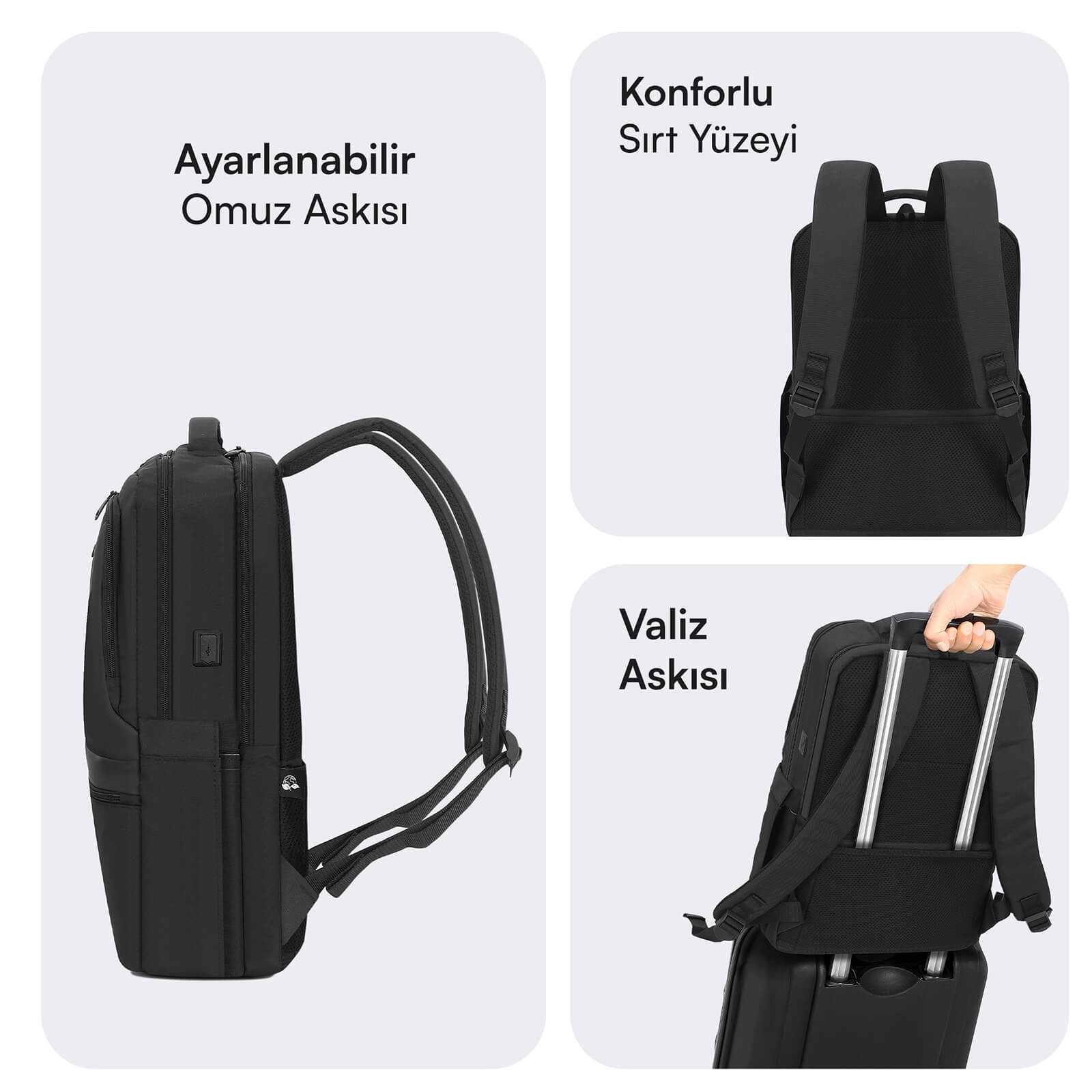 MACK MCE-1212 16" OFFICE Pro-3 Eco Notebook Sırt Çantası Siyah görseli 5