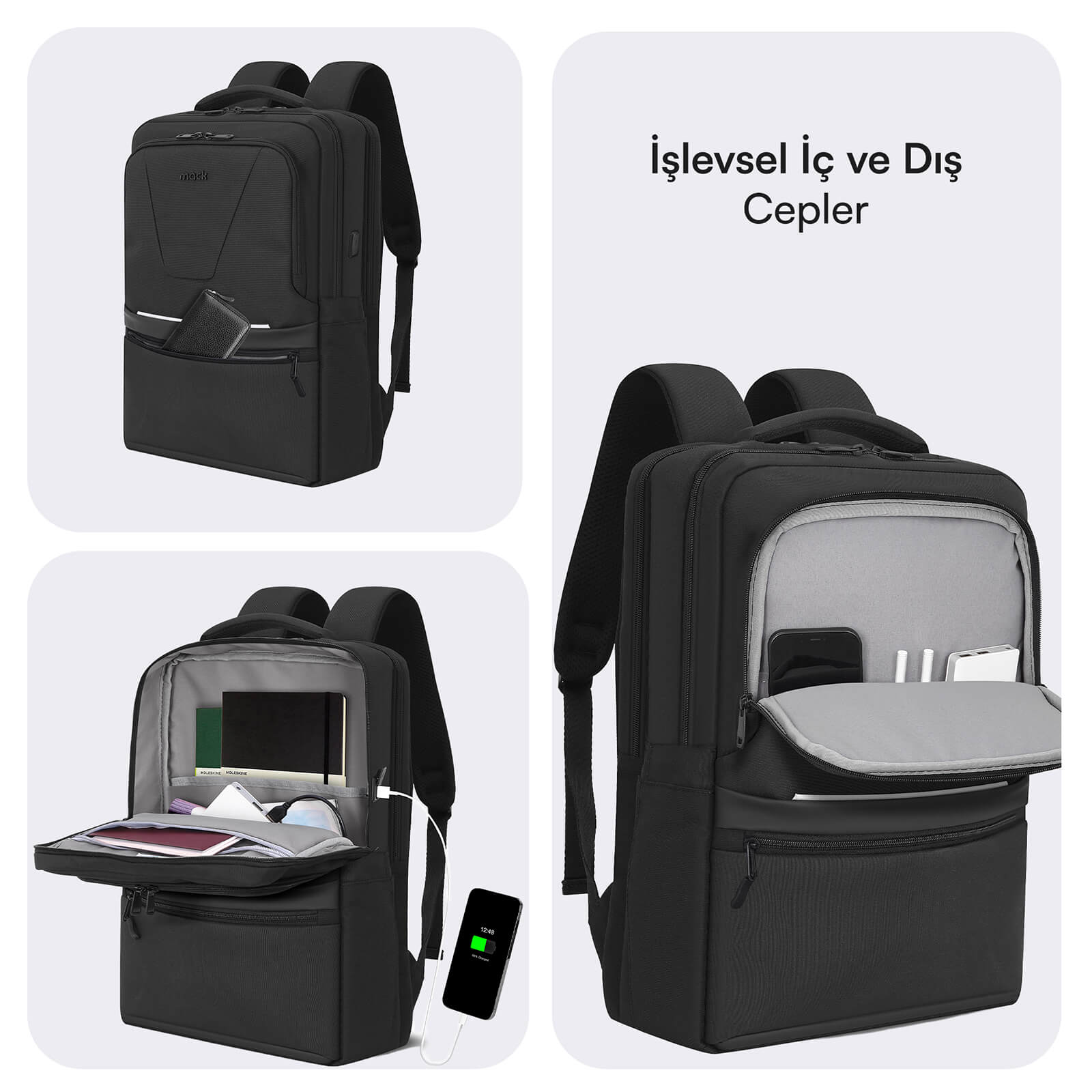 MACK MCE-1213 16" OFFICE Pro-4 Eco Notebook Sırt Çantası Siyah görseli 4
