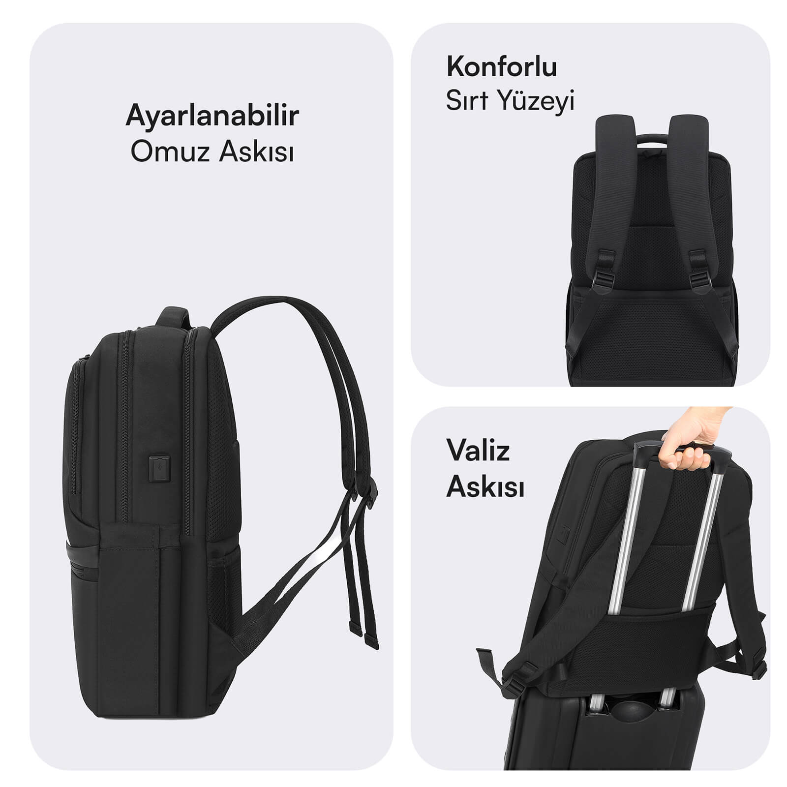MACK MCE-1213 16" OFFICE Pro-4 Eco Notebook Sırt Çantası Siyah görseli 5