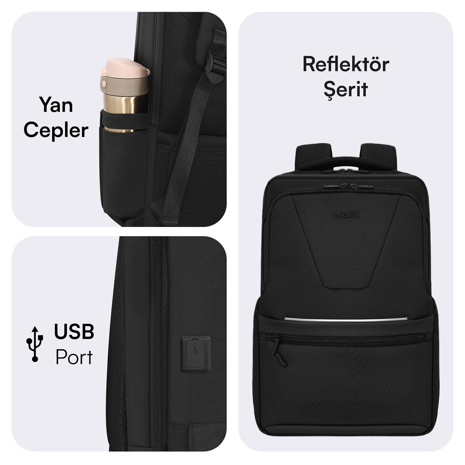 MACK MCE-1213 16" OFFICE Pro-4 Eco Notebook Sırt Çantası Siyah görseli 7