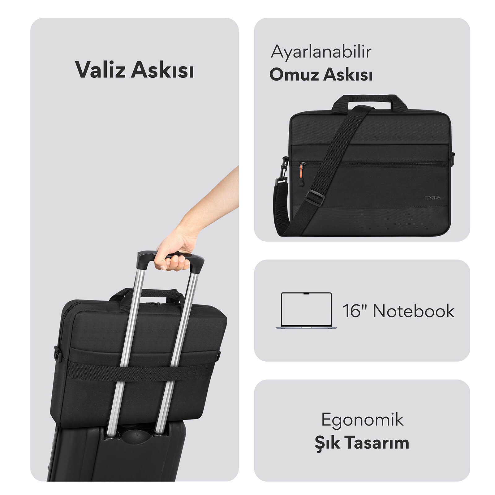 MACK MCC-1603 16" PAX Motion Notebook Çantası Siyah görseli 4